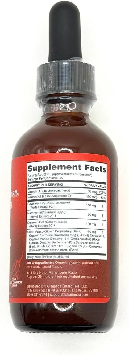 Clean Nutra Cayenne Pepper Drops Supplement Liquid + Hawthorn Berry, Vitamin D3 K2 Beet Root Powder, Ceylon Cinnamon, Turmeric Curcumin, Organic Panax Ginseng, Berberine Extract 1 Pack