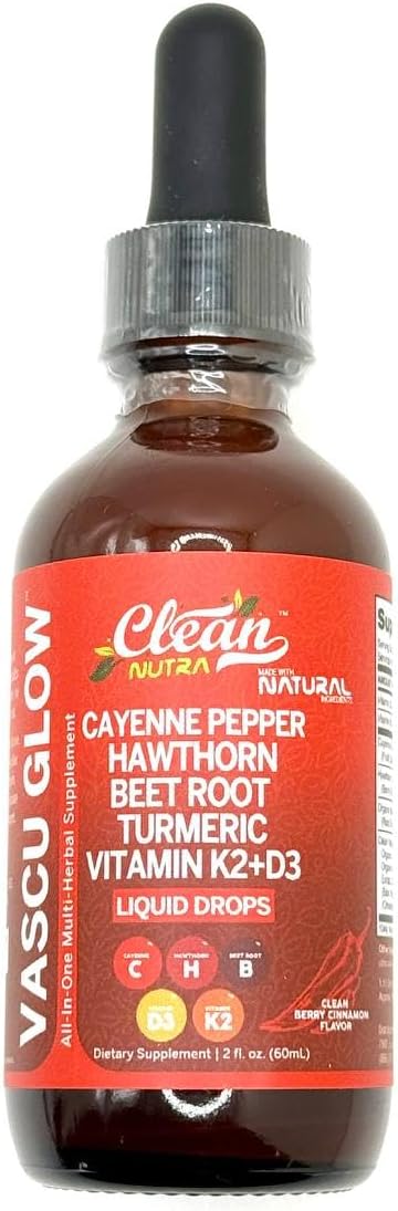 Clean Nutra Cayenne Pepper Drops Supplement Liquid + Hawthorn Berry, Vitamin D3 K2 Beet Root Powder, Ceylon Cinnamon, Turmeric Curcumin, Organic Panax Ginseng, Berberine Extract 1 Pack