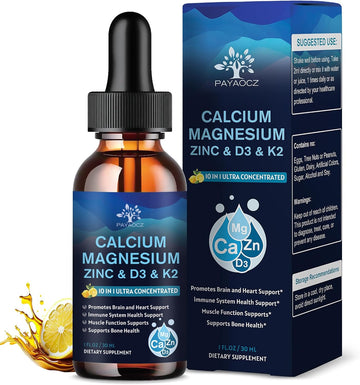 PAYAOCZ  Magnesium Calcium Zinc Supplement with Vitamin D3 K2 for Women, Magnesium Glycinate Vegan Liquid Drops for Adult plus L-Theanine Boron Sea Moss Extract, Bone, Sleep & Leg Cramps, 1 Fl Oz
