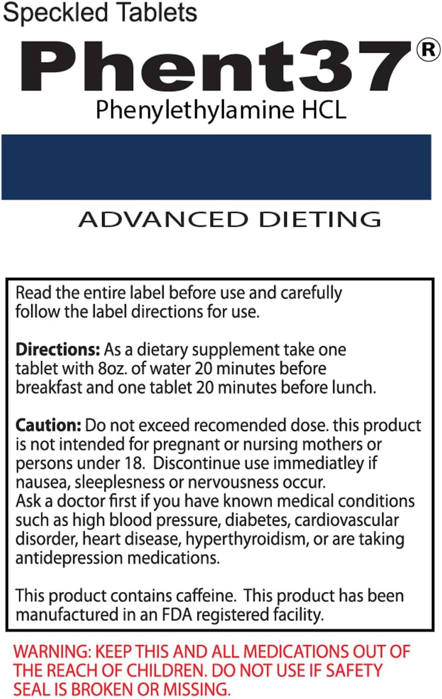 Phent37 60 Tablets Phenylethylamine HCL - Advanced Dieting | Speckled Tablets - Dietary Supplement