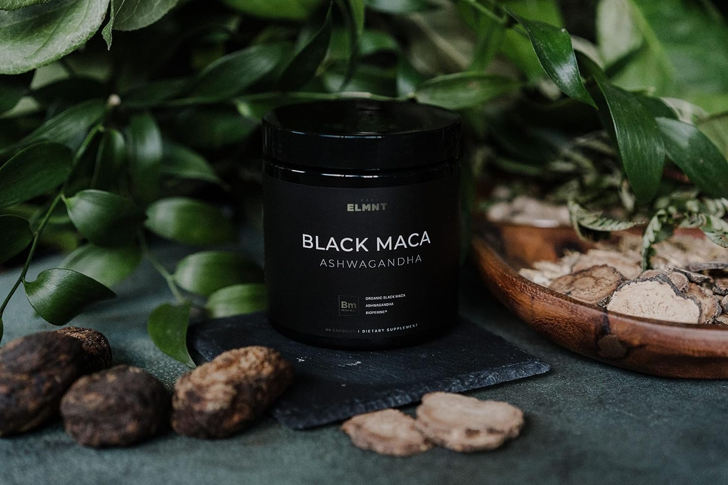 ELMNT  40,000Mg 40X Strength Organic Black Maca Root + Ashwagandha - #1 Highest Potency Black Maca Root Capsules for Men Supplement 100% Pure Maca Peruana 40:1 Extract Maca Powder Pills Male Booster