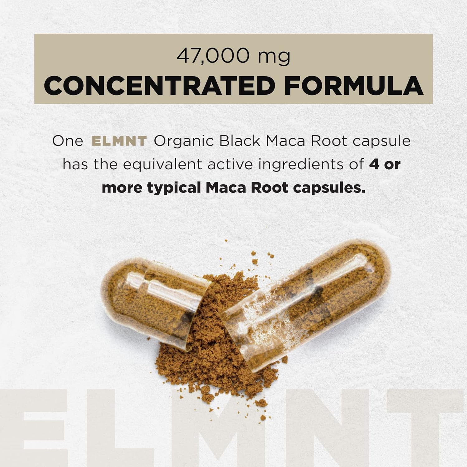 ELMNT  40,000Mg 40X Strength Organic Black Maca Root + Ashwagandha - #1 Highest Potency Black Maca Root Capsules for Men Supplement 100% Pure Maca Peruana 40:1 Extract Maca Powder Pills Male Booster