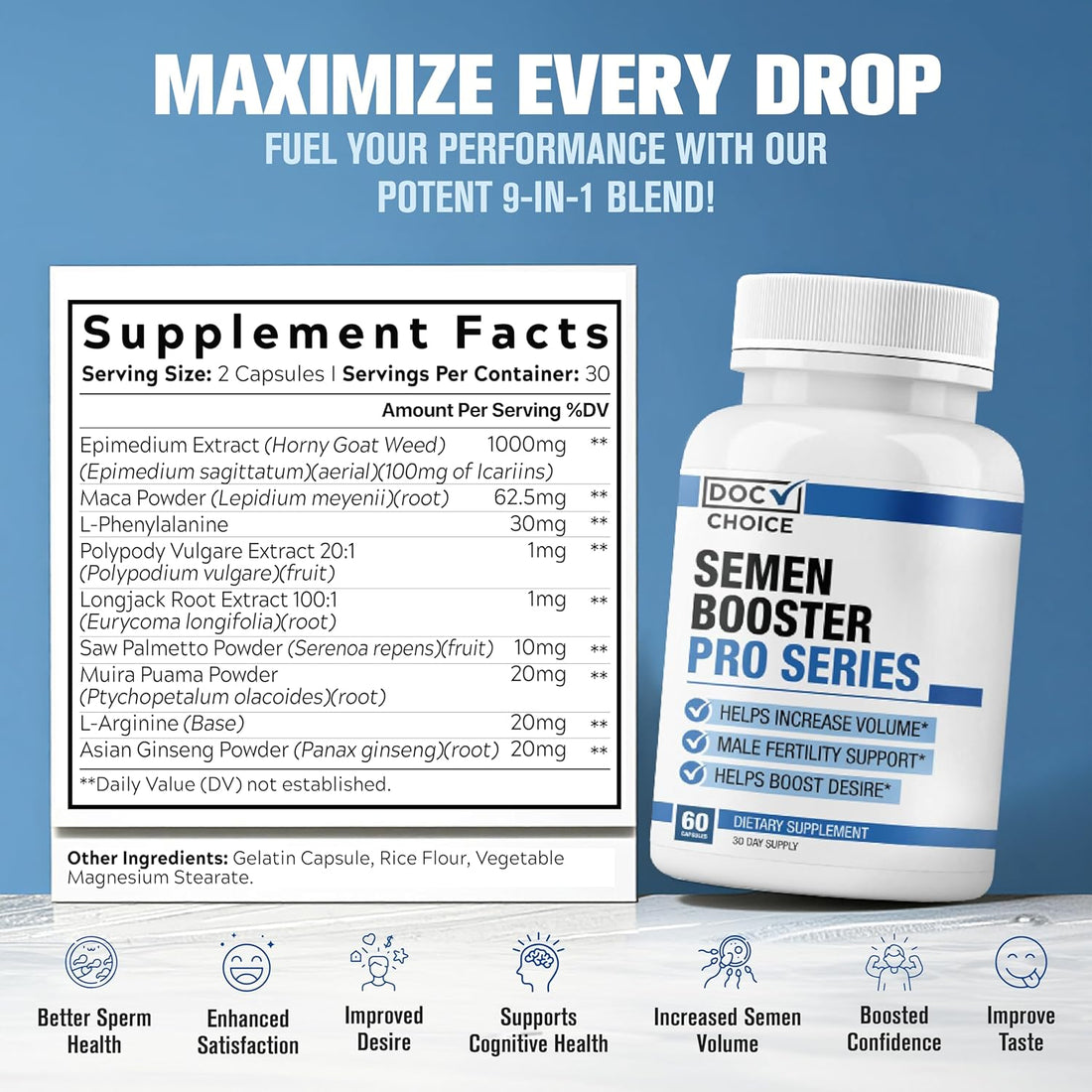 Semen Volume Booster PRO Series for Men - Pills for Men Fast Acting Blood Flow, Enhance Load Size, Healthier Taste & Fertility Support | 3Rd Party Tested Supplement - 60 Pills for Adults