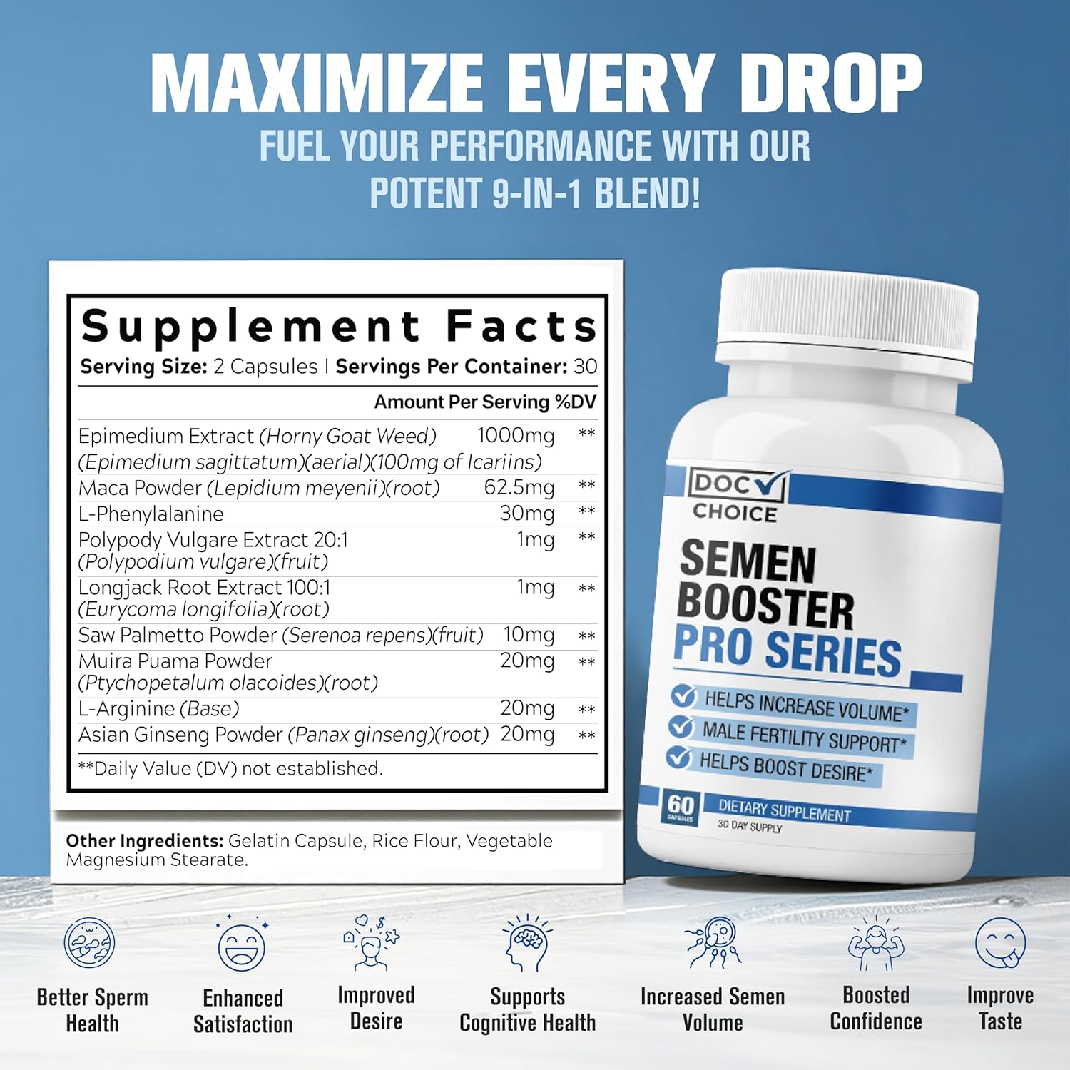 Semen Volume Booster PRO Series for Men - Pills for Men Fast Acting Blood Flow, Enhance Load Size, Healthier Taste & Fertility Support | 3Rd Party Tested Supplement - 60 Pills for Adults