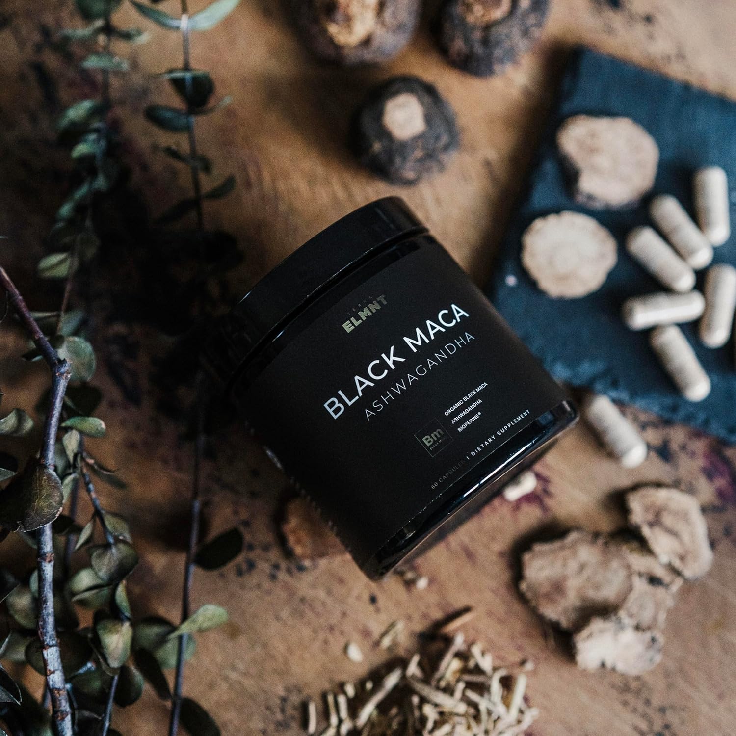 ELMNT  40,000Mg 40X Strength Organic Black Maca Root + Ashwagandha - #1 Highest Potency Black Maca Root Capsules for Men Supplement 100% Pure Maca Peruana 40:1 Extract Maca Powder Pills Male Booster