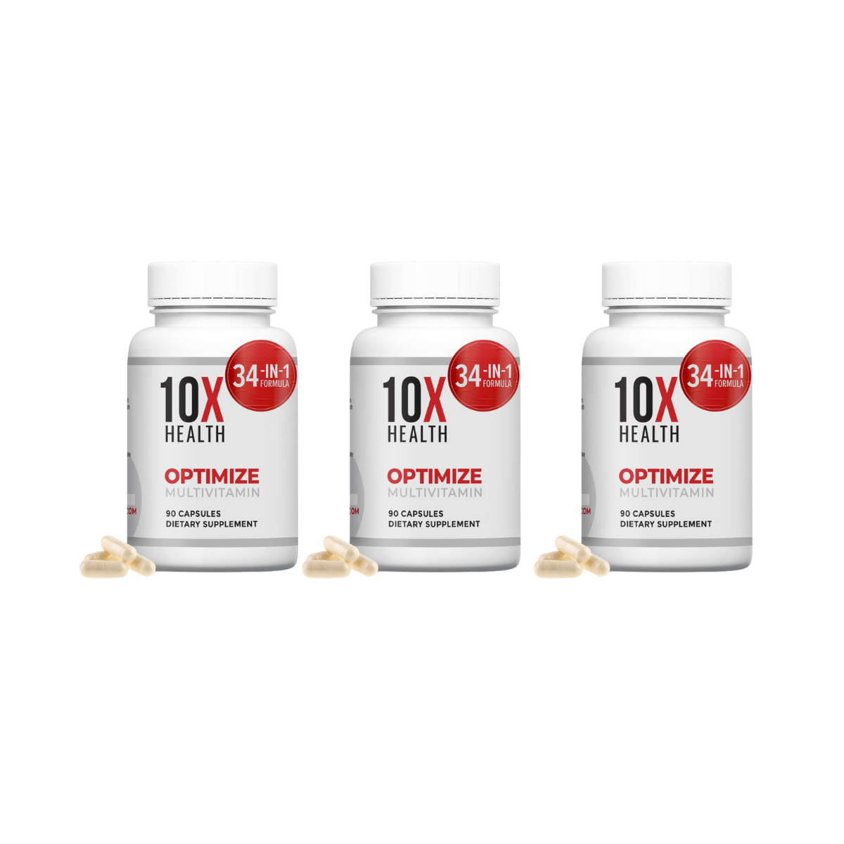 10X Health Optimize Methylated Multivitamin for Men & Women - 34 in 1 Formula with 800 Mcg of Vitamin B12, Vitamin E, 5-MTHF, B Complex, NAC, Magnesium & Zinc Multivitamins - 90 Capsules 3 Pack