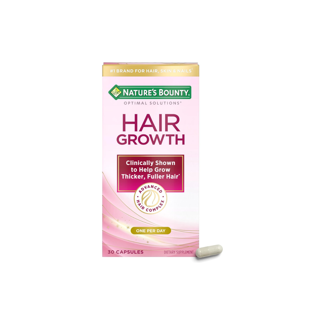 Nature's Bounty Optimal Solutions Hair Growth Supplement with Biotin, Hair Growth Vitamins with Biotin Silicon & Arginine, 1 per Day, 30 Capsules, One Month Supply