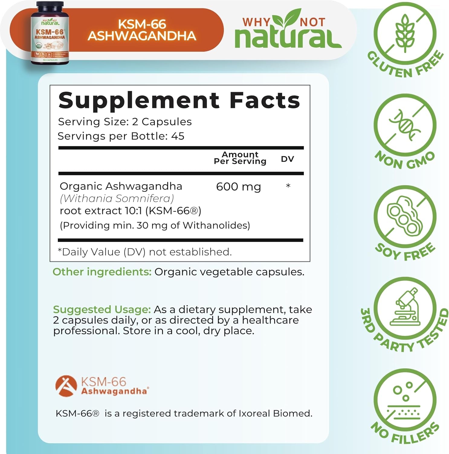 Organic Ashwagandha Ksm 66 Supplements Capsules - Ksm66