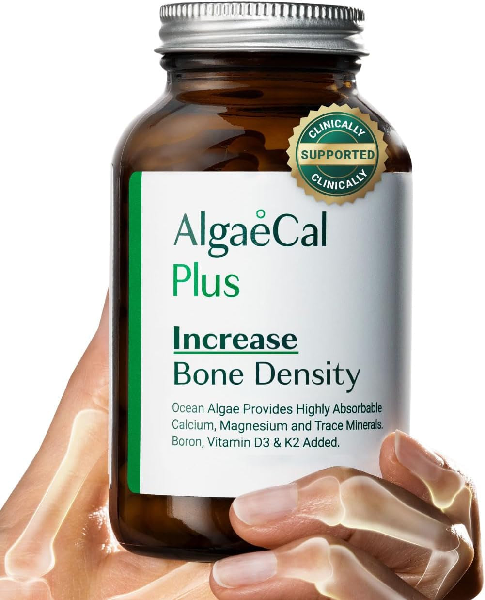 ALGAECAL Organic Red Algae Calcium Supplement for Bone Density, Vitamin K2 MK7 (100Mg), Vitamin D3 (1600 IU), Magnesium (350Mg) & Trace Minerals & Strength, Easy to Swallow, 120 Veggie Caps