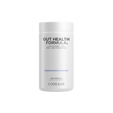 Codeage Gut Health Supplements Vegan Formula - L Glutamine, Zinc, Turkey Tail Mushroom Powder, Tonic Mushroom, Maitake, Micro Algae, Mineral, Licorice Root DGL - Probiotics, Prebiotics - 180 Capsules