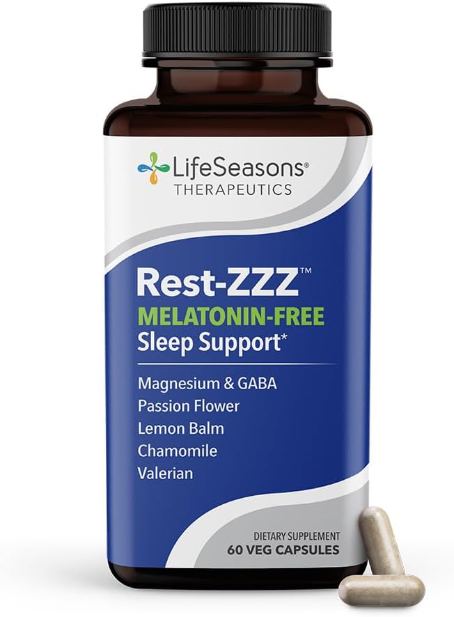 Rest-Zzz Melatonin Free - Sleep Support Supplement - Calms Nervous System - Eases Restlessness & Nerve-Related Sleeplessness - Magnesium GABA & Chamomile - 60 Capsules