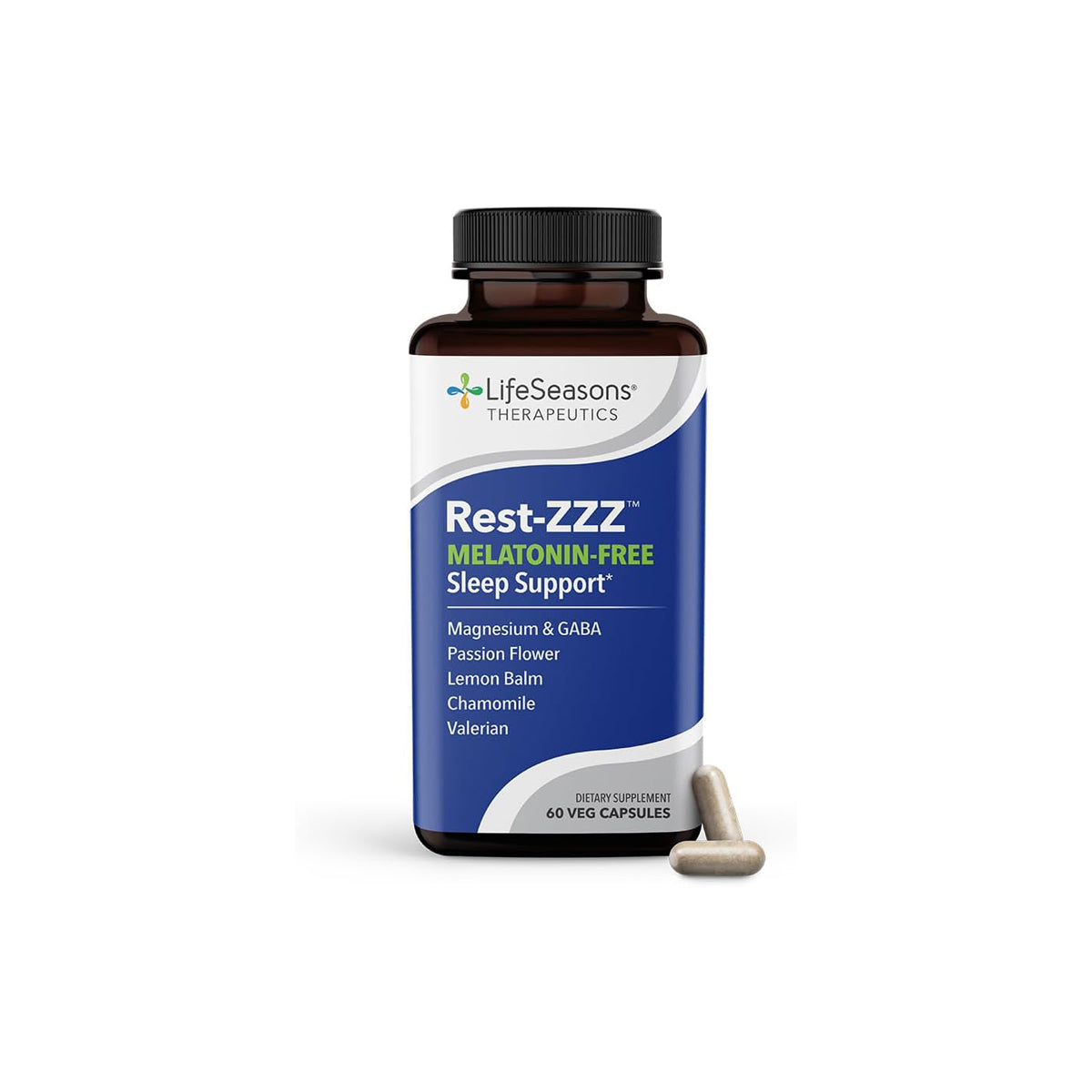 Rest-Zzz Melatonin Free - Sleep Support Supplement - Calms Nervous System - Eases Restlessness & Nerve-Related Sleeplessness - Magnesium GABA & Chamomile - 60 Capsules