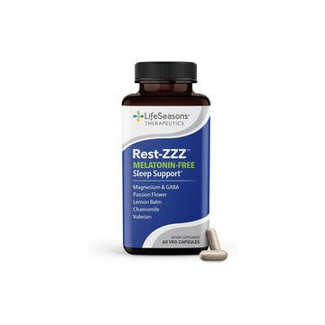 Rest-Zzz Melatonin Free - Sleep Support Supplement - Calms Nervous System - Eases Restlessness & Nerve-Related Sleeplessness - Magnesium GABA & Chamomile - 60 Capsules