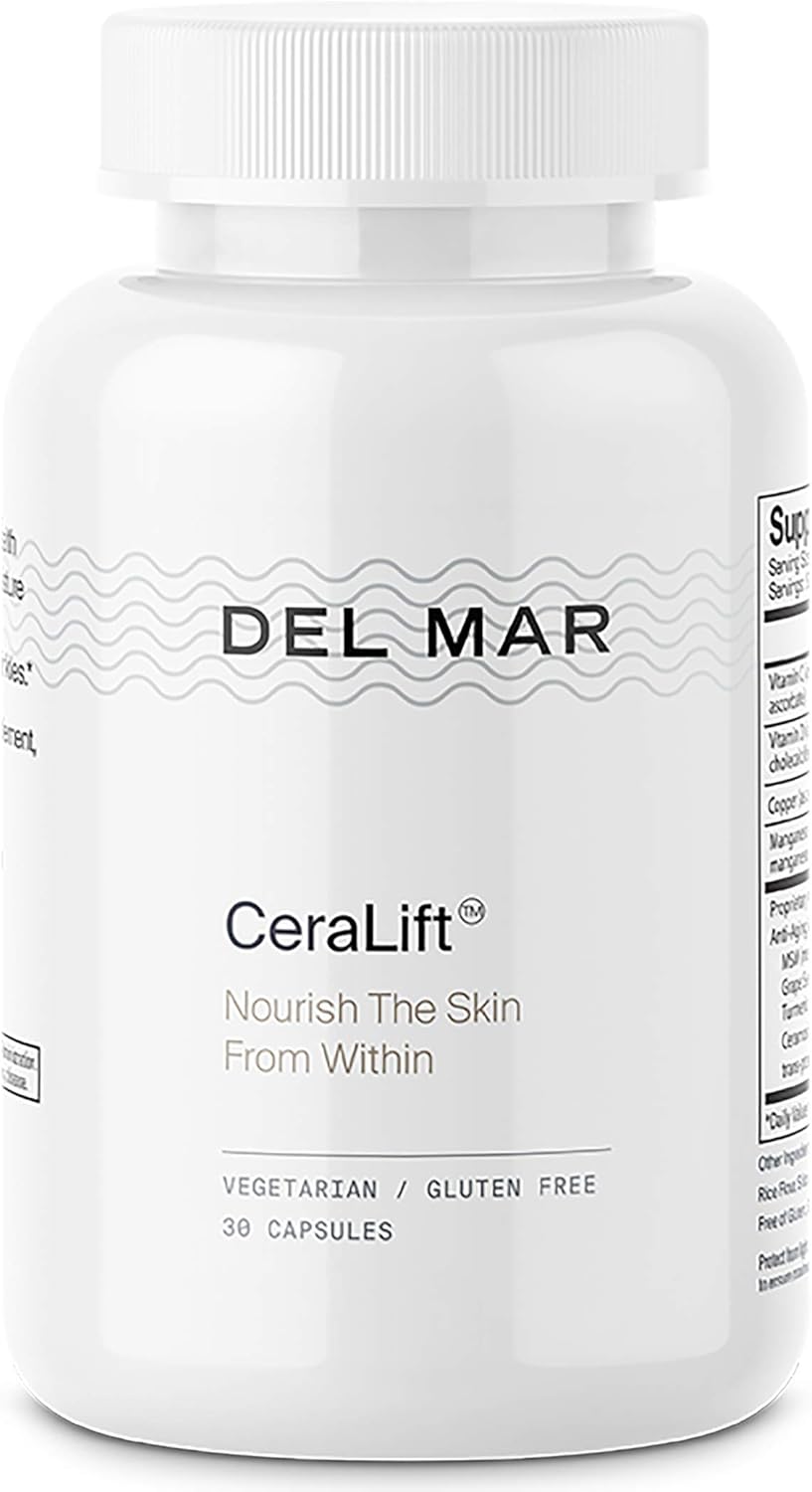 Del Mar Labs Ceralift 30 Day Supply - Doctor Formulated - for Reduction in Appearance of Fine Lines and Wrinkles - Anti-Aging Ceramides and Antioxidants - Vegetarian Capsules