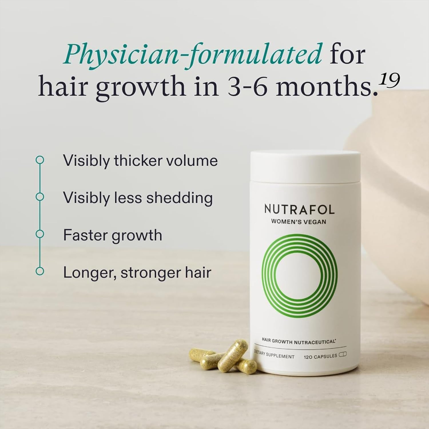 Nutrafol  Women'S Hair Growth Supplements, for Women 18-44 Years Old, Clinically Tested for Visibly Thicker, Stronger Hair, 100% Vegan Ingredients, Dermatologist Recommended - 1 Month Supply