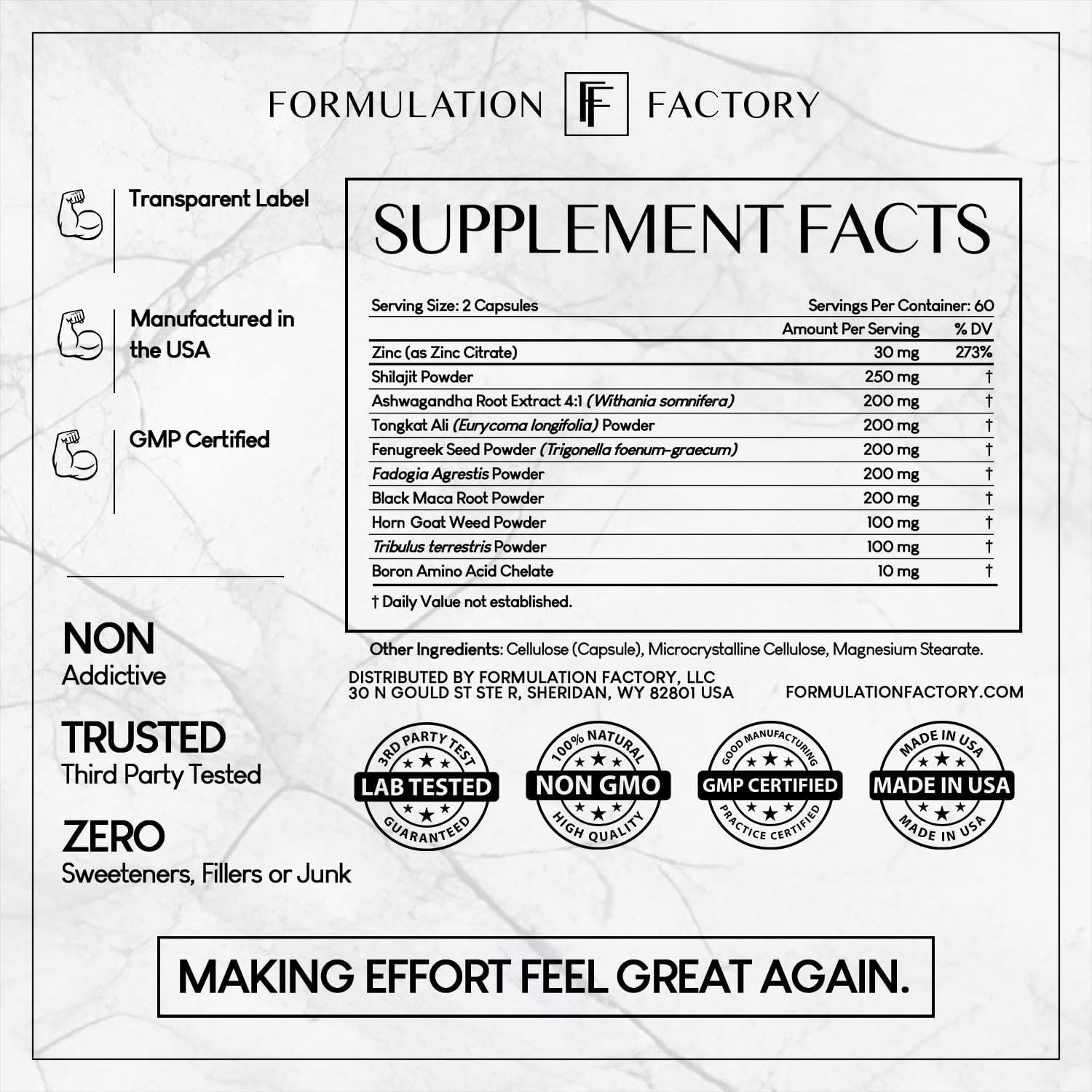 Formulation Factory Self Obsessed 10 in 1 Masculinity Maximizer Supplement, Shilajit for Men, Tongkat Ali, Ashwaganda, Fenugreek Muscle Growth, Energy, Drive, Strength, Recovery 2 Month (Pack of 1)