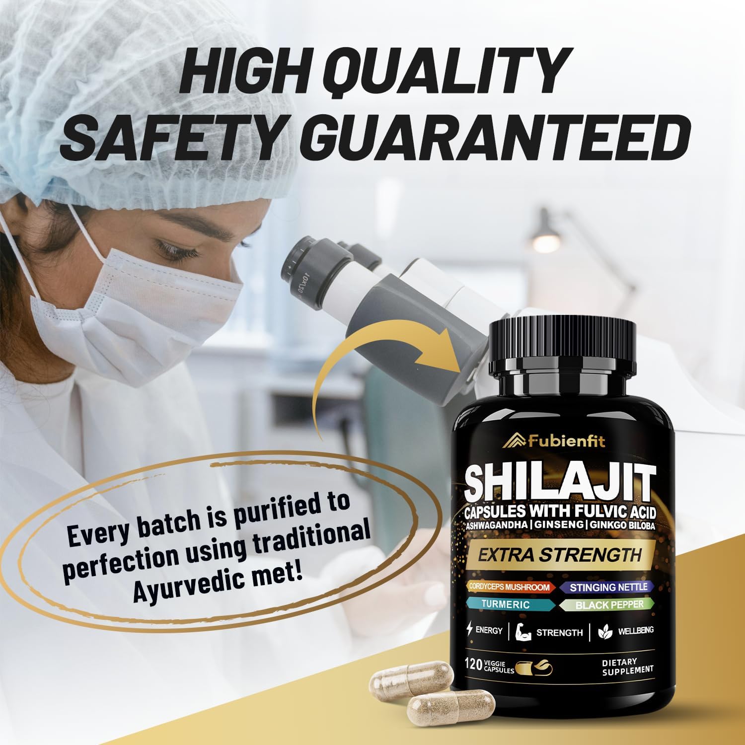 Shilajit Capsules - Premium Shilajit for Men - with Ashwagandha Ginseng and More Fulvic Acid for Men/Women - 120 Capsules