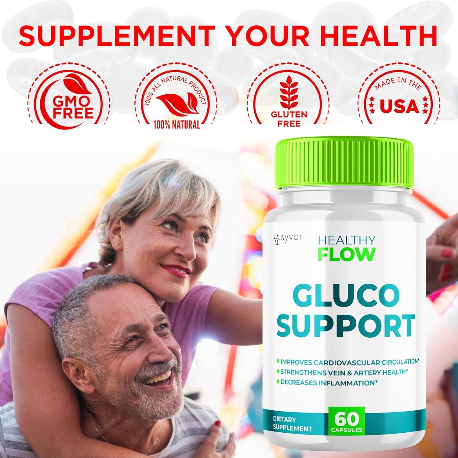 Healthy Flow Capsules - Healthy Flow Gluco Support Supplement Pills - All Natural Healthyflow Glyco Optimizer Vitamin Maximum Strength Glycogen Support to Health and Wellness Once Daily (60 Capsules)