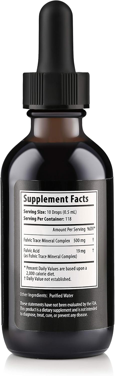 Organic Trace Minerals Electrolyte s with Fulvic Acid 2 Oz Alkaline Liquid Minerals for Water - Supports Gut Health, Energy, Stamina, and Nutrient Uptake
