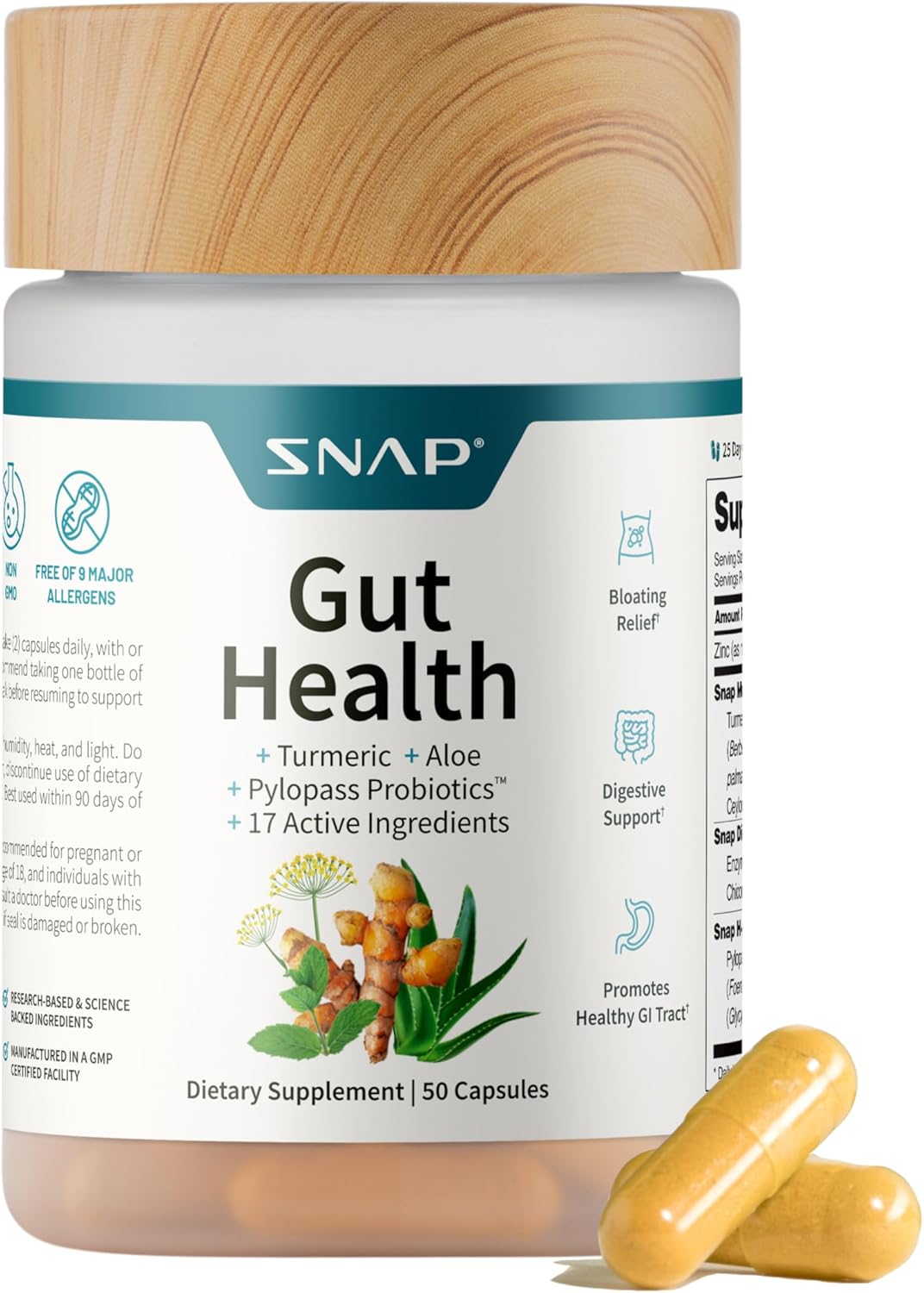 Snap Supplements  Gut Health and Spirulina Parent (50 Count (Pack of 1), Gut Health)