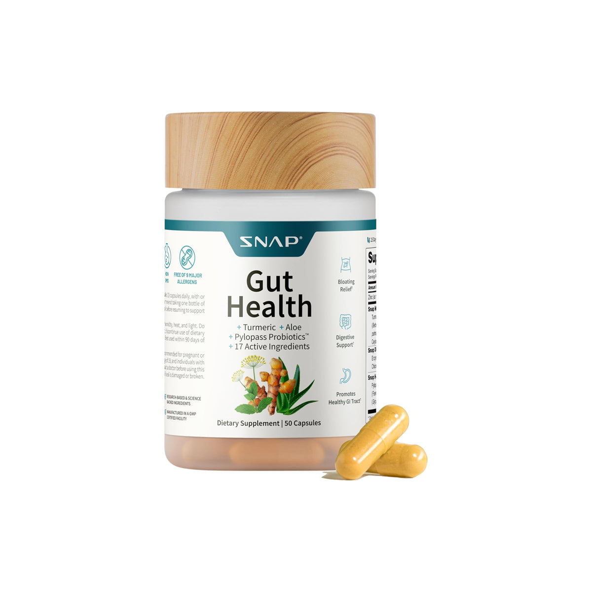 Snap Supplements  Gut Health and Spirulina Parent (50 Count (Pack of 1), Gut Health)