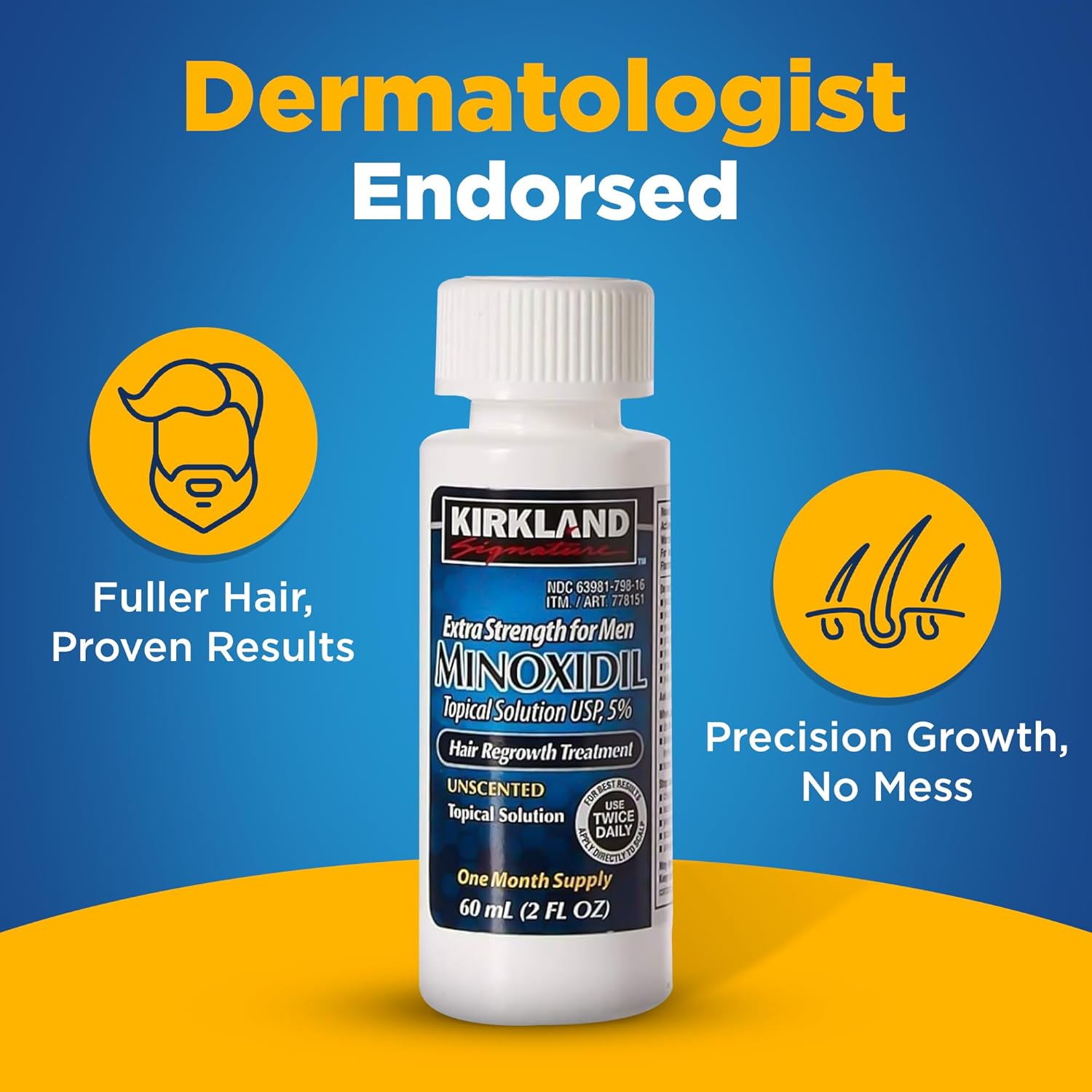 Kirkland Signature Minoxidil 5% Topical Solution for Men - 6 Month Supply (6 X 2 Fl Oz), Hair Regrowth Treatment with Dropper
