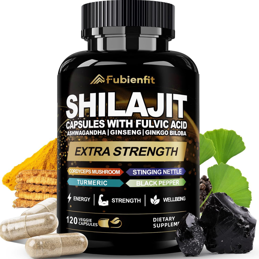 Shilajit Capsules - Premium Shilajit for Men - with Ashwagandha Ginseng and More Fulvic Acid for Men/Women - 120 Capsules