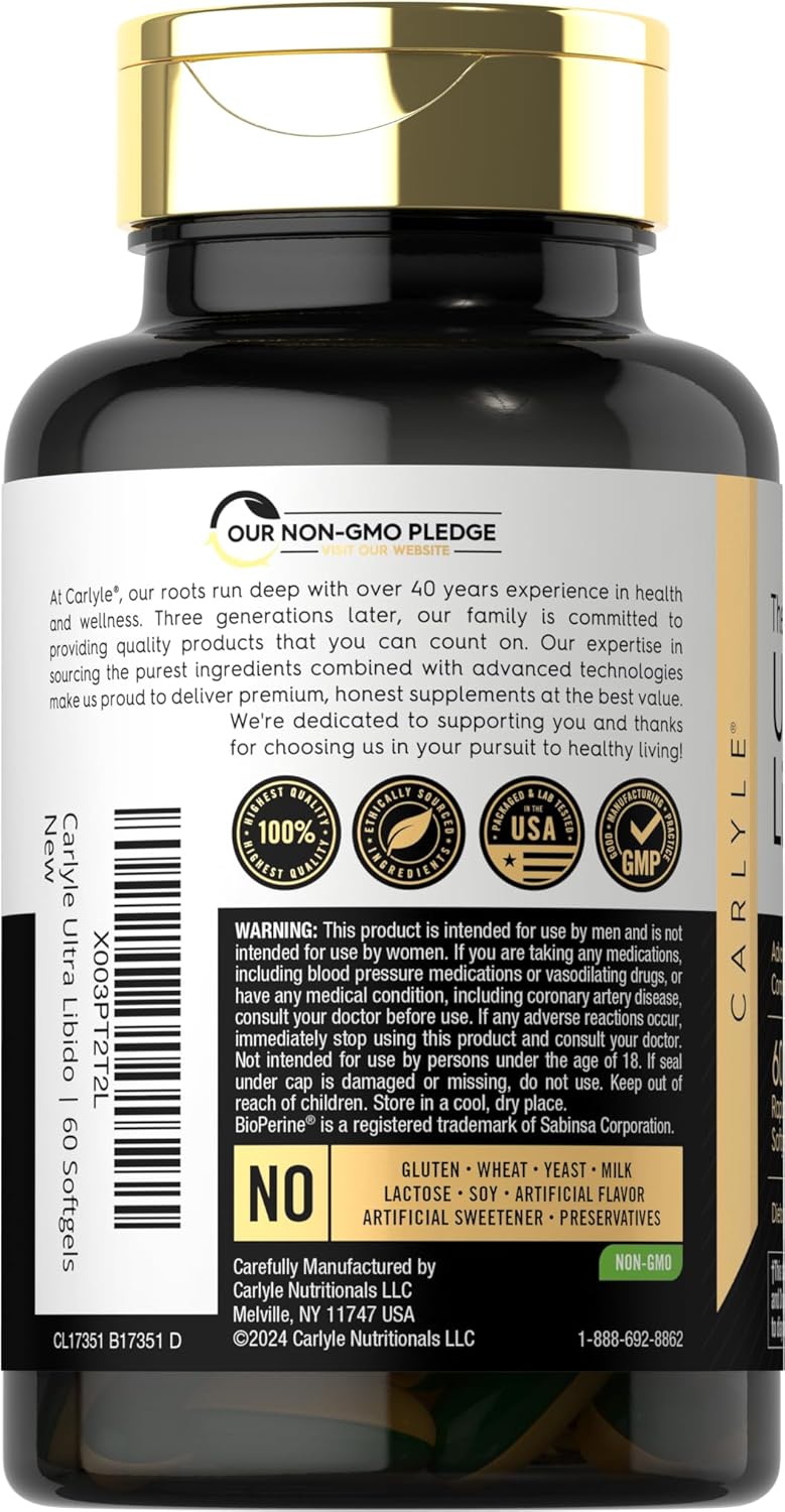 Carlyle  Ultra Libido Supplement for Men | 60 Softgel Capsules | Extreme Male Formula | Non-Gmo & Gluten Free