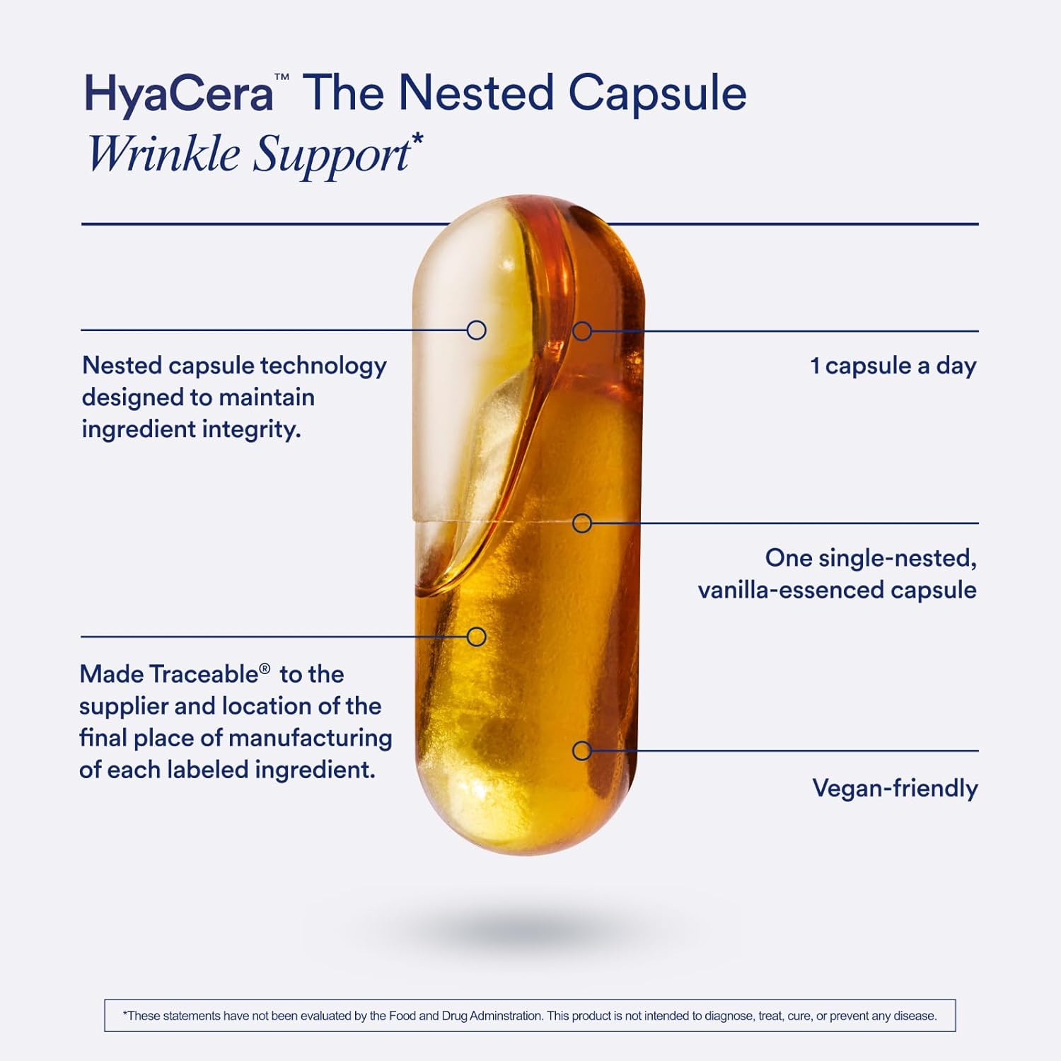 Ritual  Hyacera Skin Supplement for Wrinkle Support, with Hyabest® and Ceratiq® for Skin Hydration Support, Hyaluronic Acid, Glycolipids, Ceramides, Gluten Free, Non GMO, Vanilla Essence, 30 Day Supply