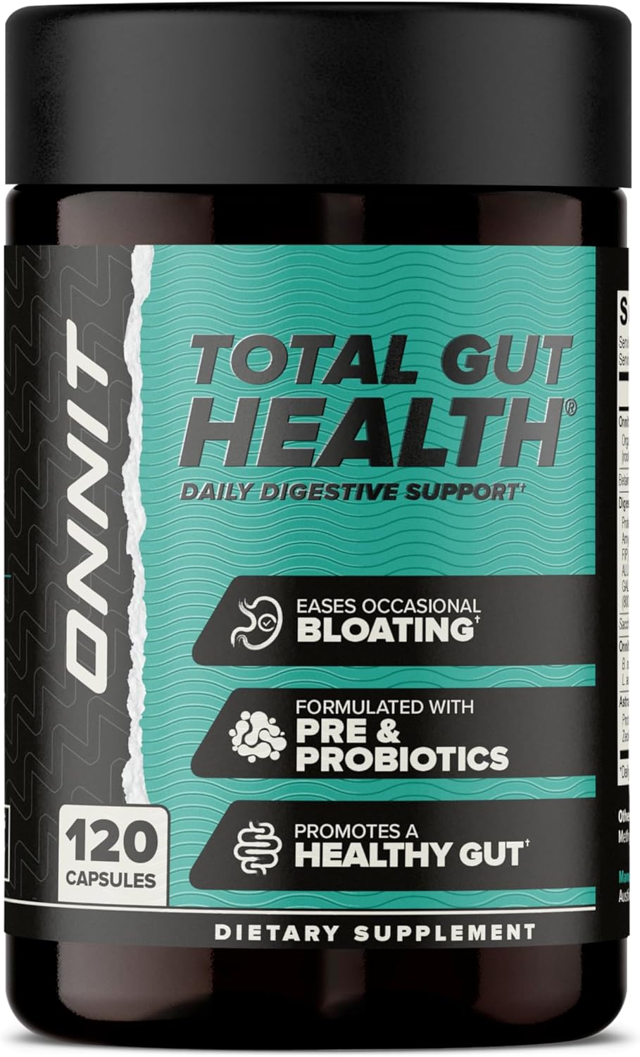 ONNIT Total Gut Health Daily Digestive Support, Complete Digestion Supplement for Women and Men with 7 Strains of Probiotics, Prebiotics, Enzymes and Betaine HCL, 120 Count