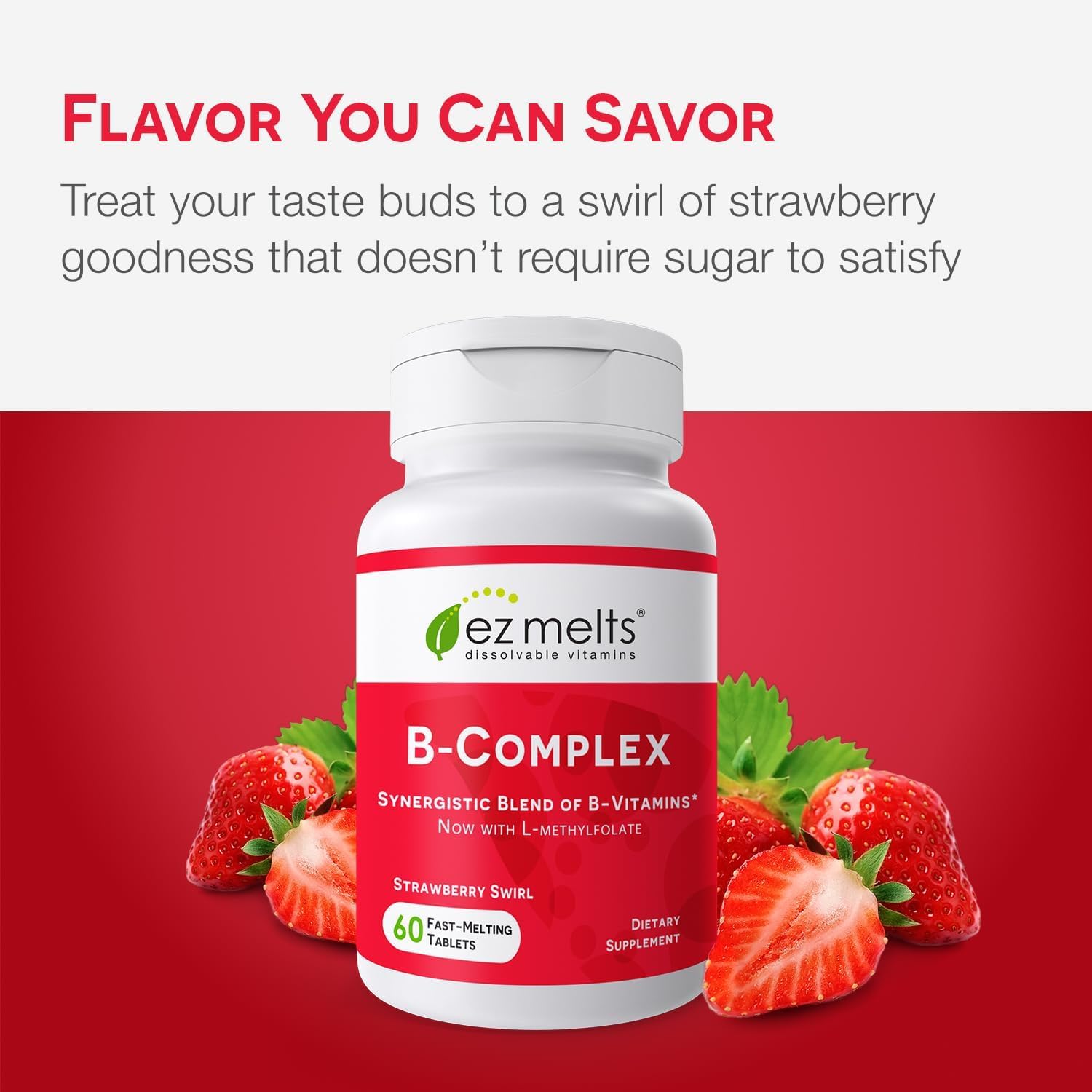 Dissolvable Vitamin B-Complex with Methyl B12 and Methyl Folate, Sugar-Free, 2-Month Supply