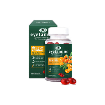 Eyetamins  Dry Eye Comfort - 60 Softgels - Ophthalmologist - Formulated, Natural - Himalayan Sea Buckthorn Oil - Vegan and Non-Gmo Formula