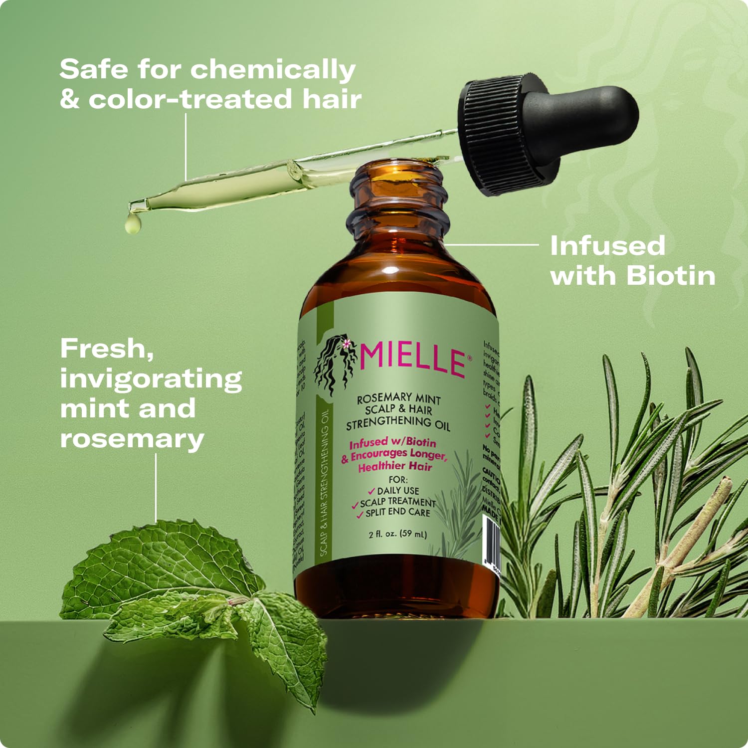 Mielle Rosemary Mint Scalp & Hair Strengthening Oil for All Hair Types (2 Fl Oz)