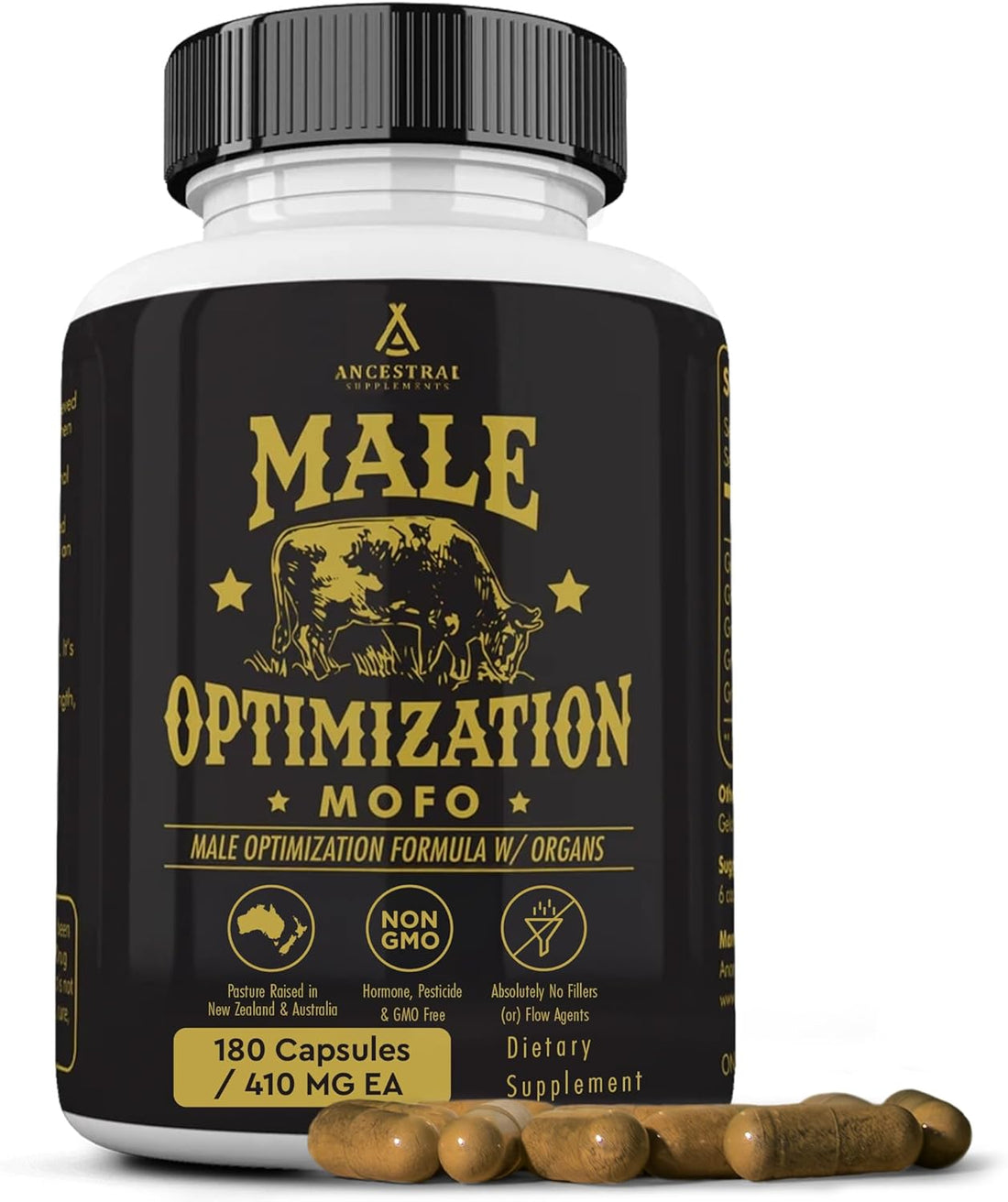 Ancestral  Mofo, Supplements for Men, Support for Energy Levels and Overall Men'S Health and Wellness, Non-Gmo Grass Fed Beef Organ Supplement with Liver, No Fillers, 180 Capsules