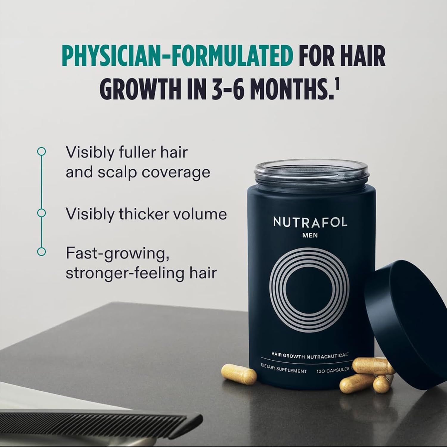 Nutrafol  Men'S Hair Growth Supplements, Clinically Tested for Visibly Thicker Hair and Scalp Coverage, Dermatologist Recommended - 1 Month Supply
