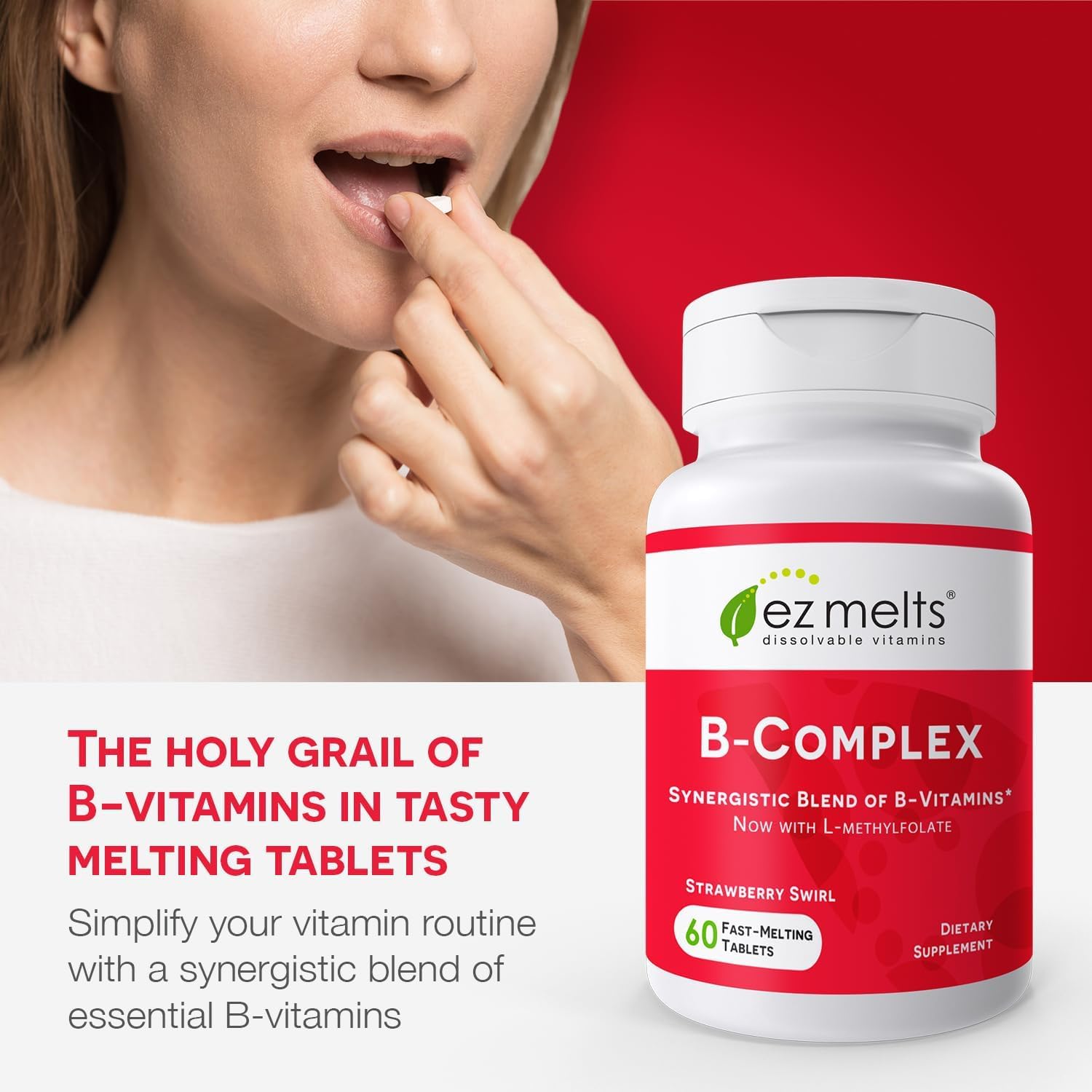 Dissolvable Vitamin B-Complex with Methyl B12 and Methyl Folate, Sugar-Free, 2-Month Supply