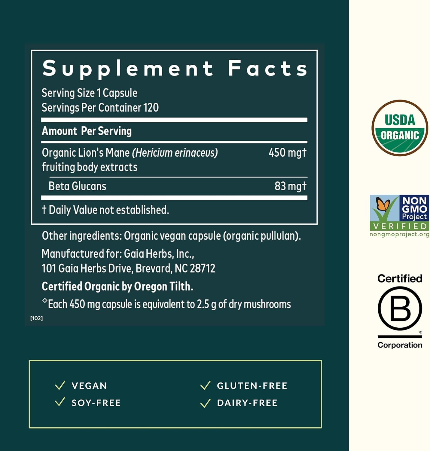 Lion’S Mane Mushroom - Brain & Nerve Health Support - 120 Vegan Capsules