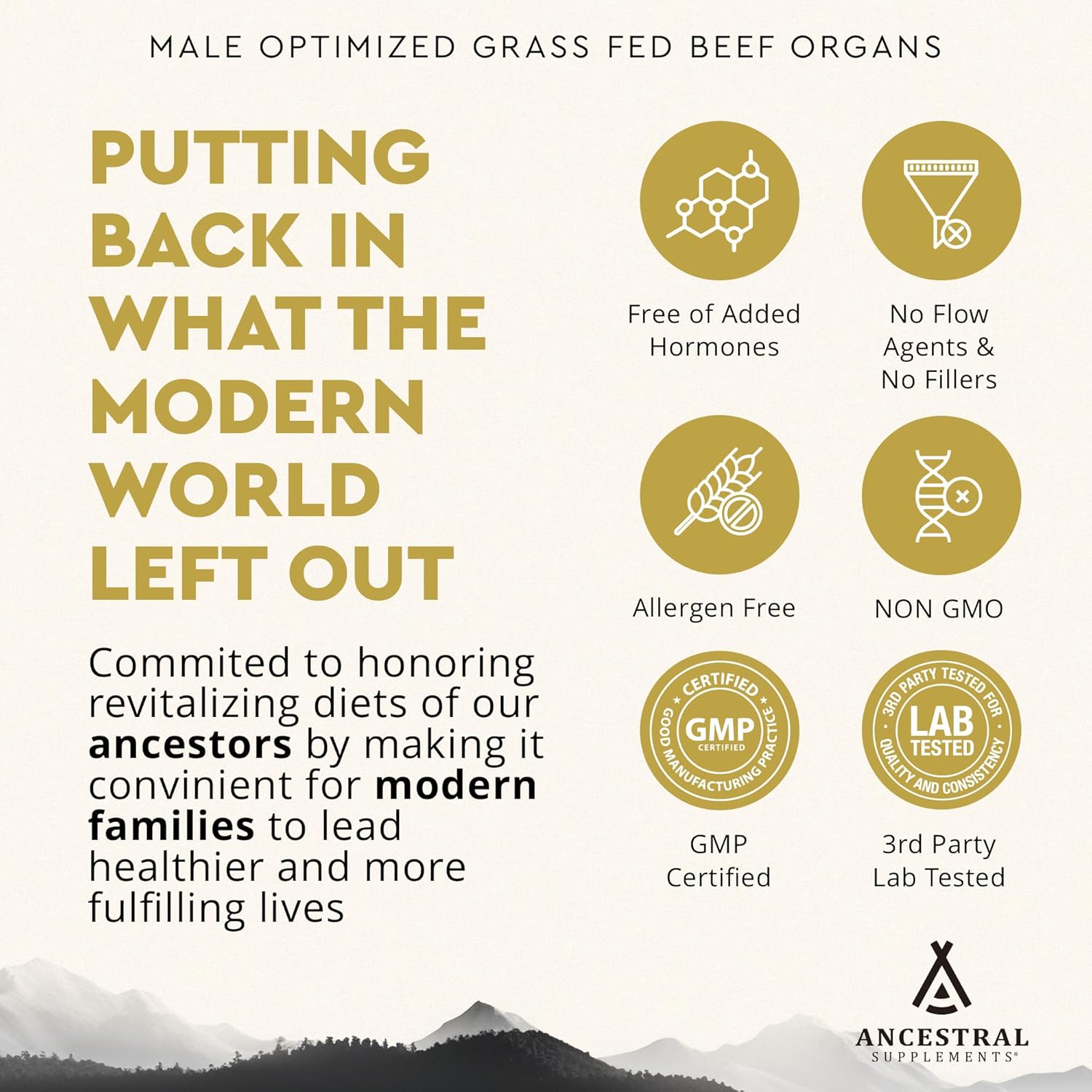 Ancestral  Mofo, Supplements for Men, Support for Energy Levels and Overall Men'S Health and Wellness, Non-Gmo Grass Fed Beef Organ Supplement with Liver, No Fillers, 180 Capsules