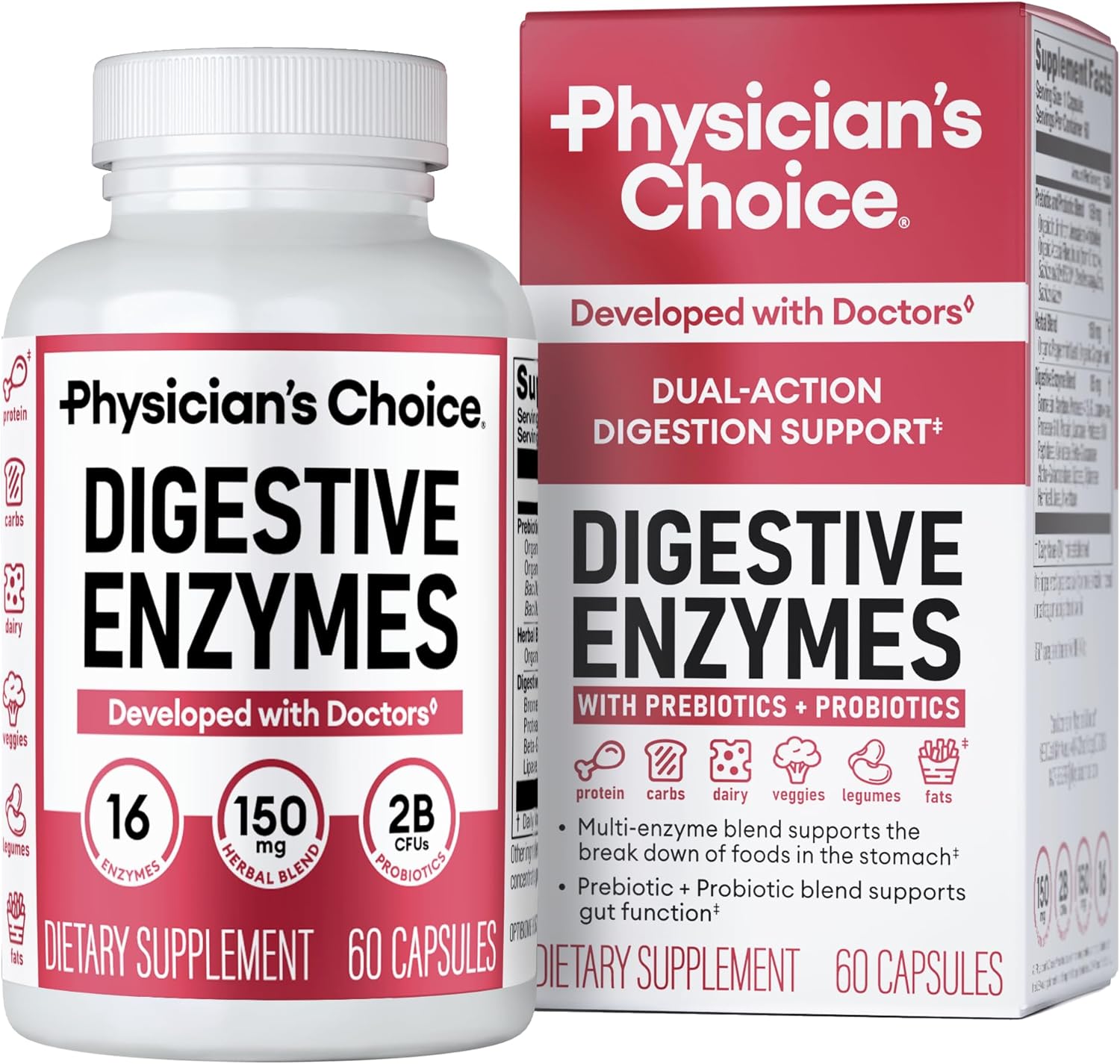 Digestive Enzymes - Multi Enzymes, Organic Prebiotics & Probiotics for Digestive Health & Gut Health - Meal Time Discomfort Relief & Bloating - Dual Action Approach - 60 CT