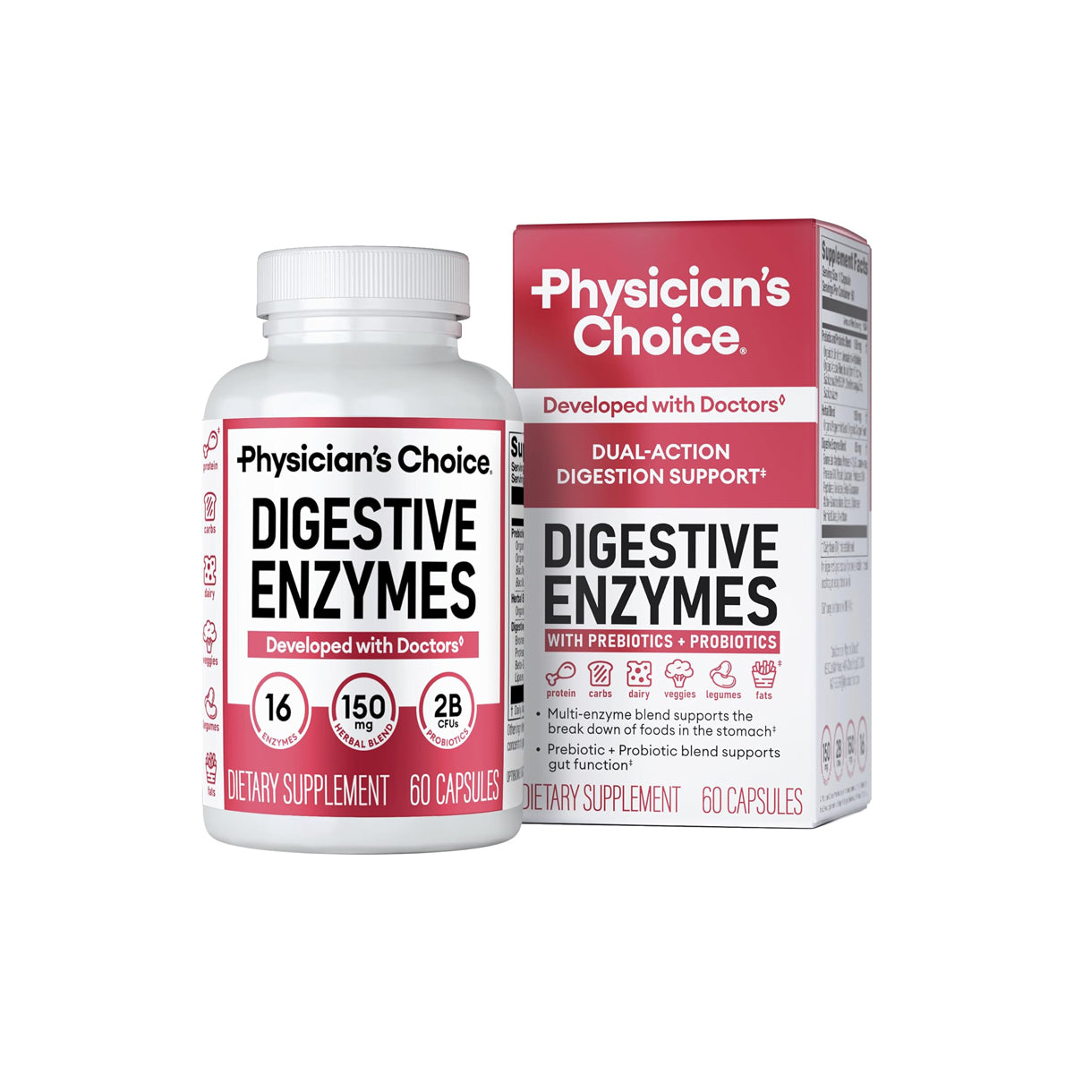 Digestive Enzymes - Multi Enzymes, Organic Prebiotics & Probiotics for Digestive Health & Gut Health - Meal Time Discomfort Relief & Bloating - Dual Action Approach - 60 CT