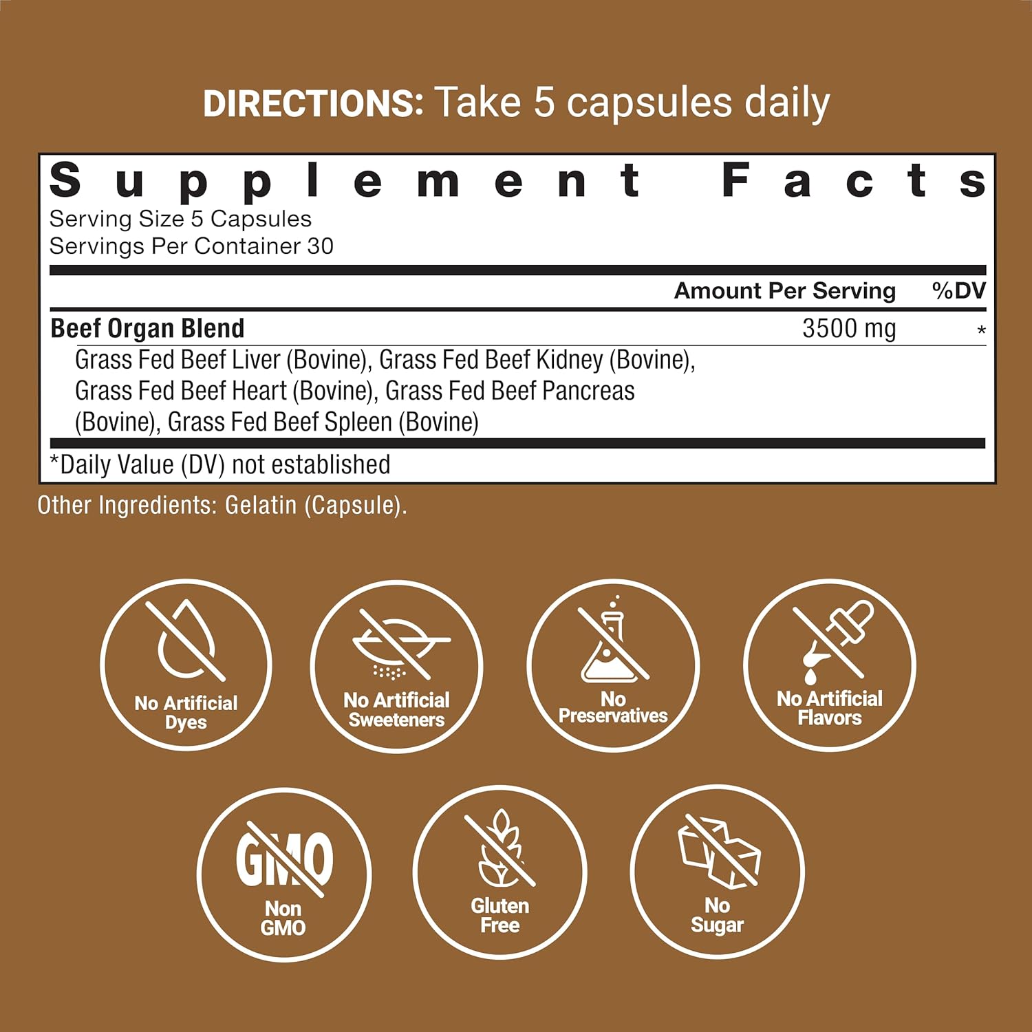 Primal Origins Beef Organ Supplement Made with Pasture-Raised, Grass Fed & Including Beef Liver, Kidney, Heart, Pancreas, & Spleen, Hormone Free, Non-Gmo, 150 Capsules