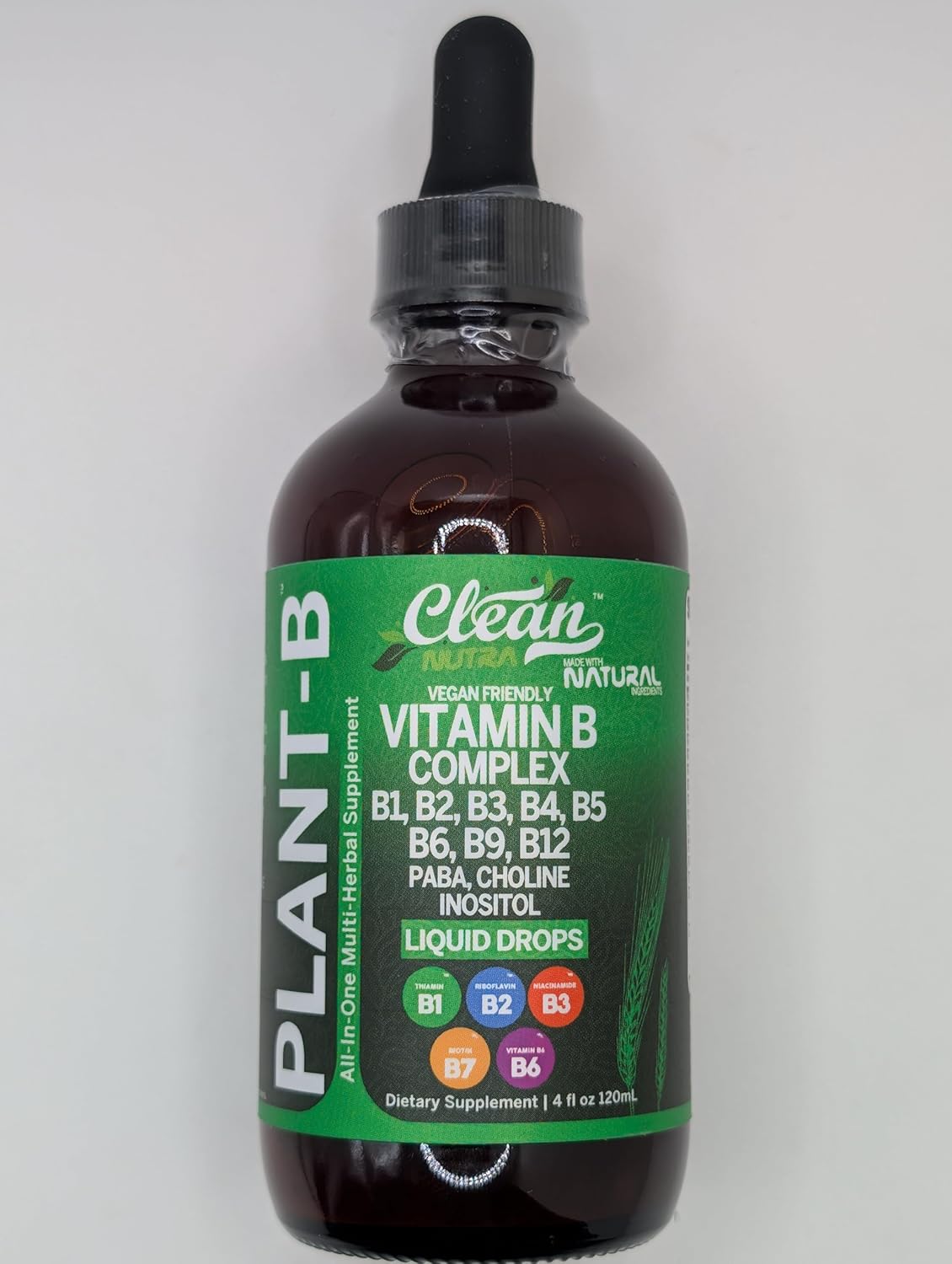 Clean Nutraceuticals  Vitamin B Complex Liquid Drops | Thiamine B1, B6, B2, B3, B4, B5, B7 B9, B12, Niacinamide, Paba, Choline Inositol Taurine Probiotics Beet Root Spirulina - Plant-B Vitamin Supplements by Clean Nutra