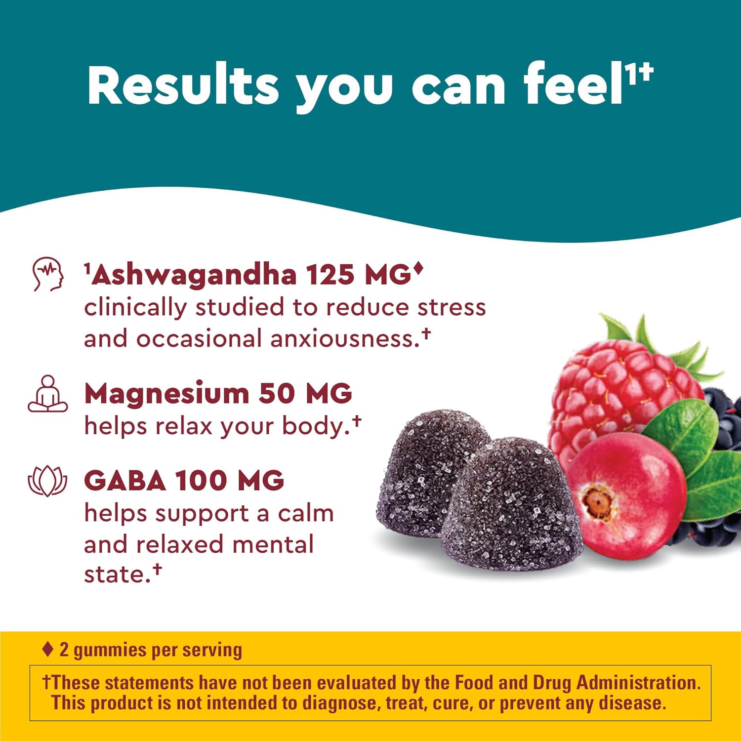 Wellblends Calm Mind & Body, Magnesium Citrate, Ashwagandha 125Mg & GABA 100Mg Blend for Stress Relief, 38 Gummy Vitamins