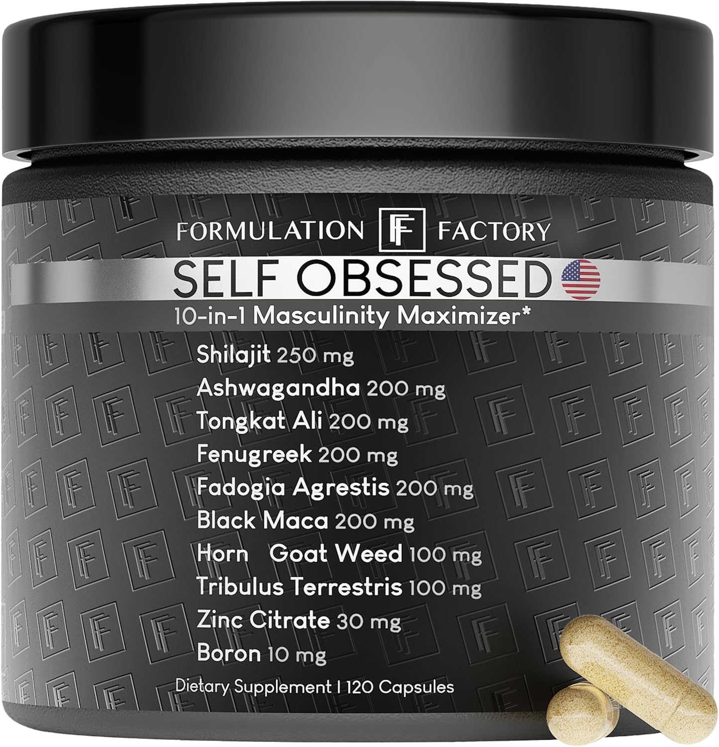 Formulation Factory Self Obsessed 10 in 1 Masculinity Maximizer Supplement, Shilajit for Men, Tongkat Ali, Ashwaganda, Fenugreek Muscle Growth, Energy, Drive, Strength, Recovery 2 Month (Pack of 1)
