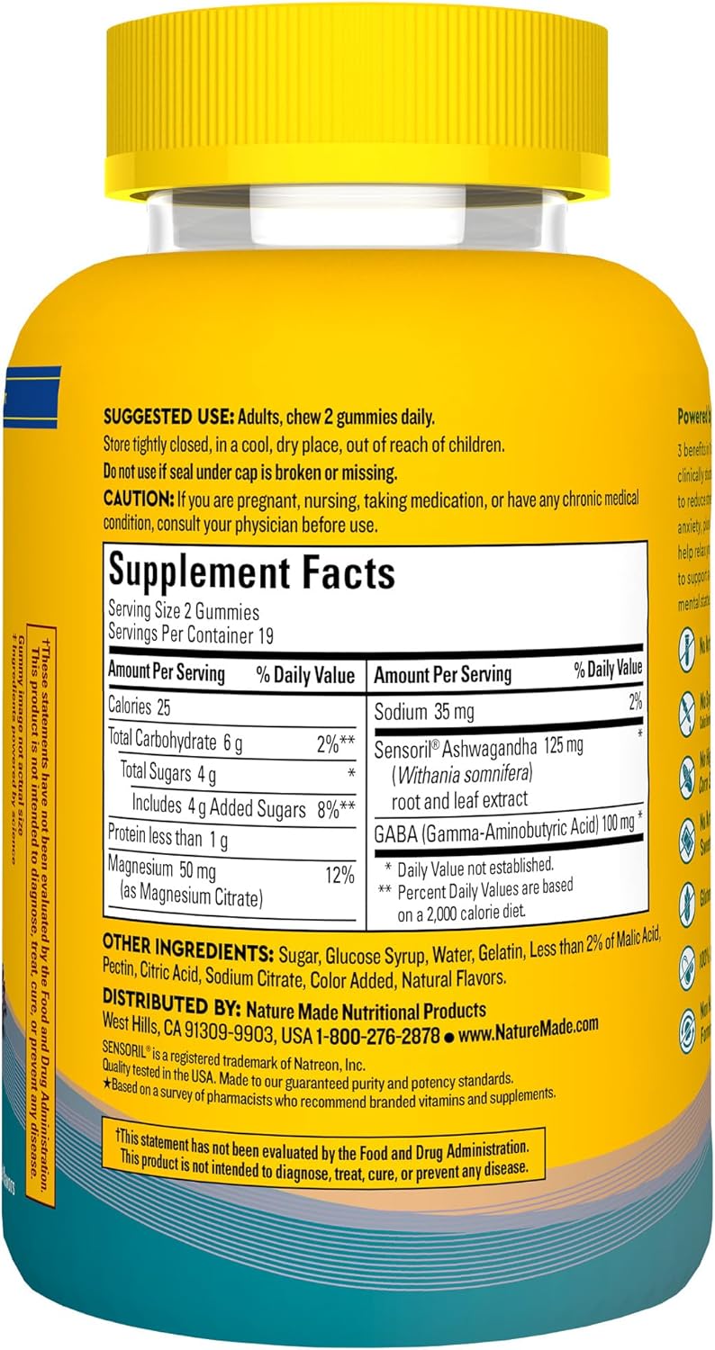 Wellblends Calm Mind & Body, Magnesium Citrate, Ashwagandha 125Mg & GABA 100Mg Blend for Stress Relief, 38 Gummy Vitamins