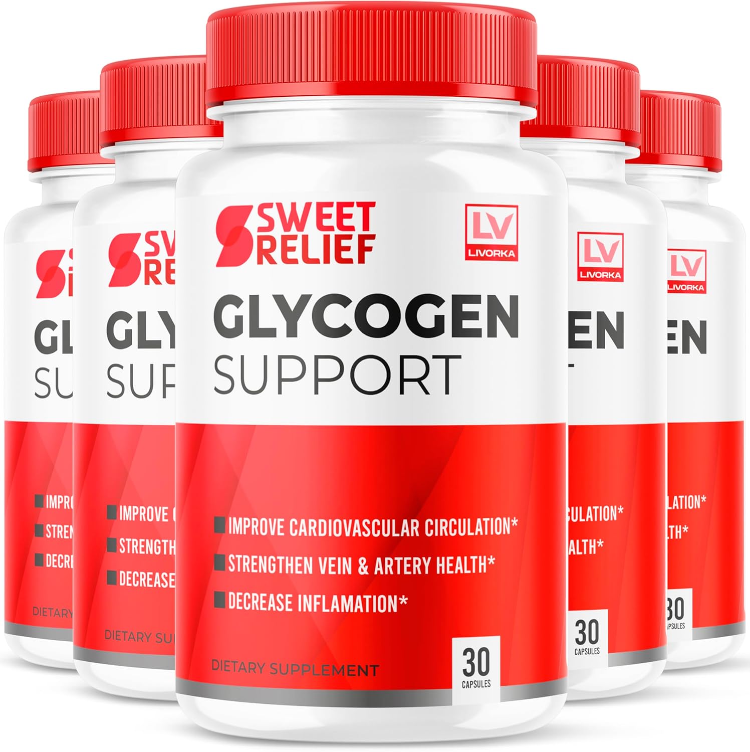 Sweet Relief Glycogen Support Supplement - 150 Capsules (5 Month Supply) - Pack of 5