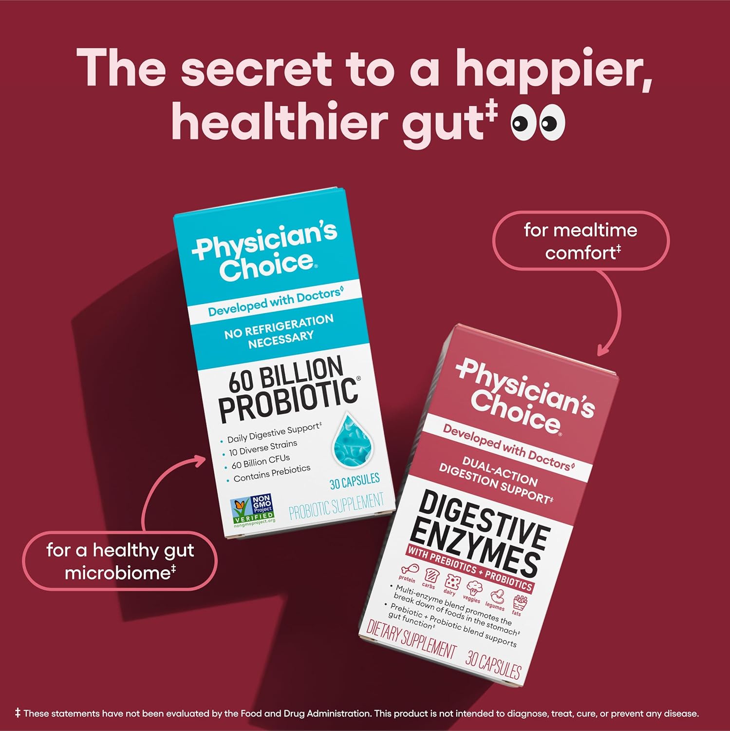 Digestive Enzymes - Multi Enzymes, Organic Prebiotics & Probiotics for Digestive Health & Gut Health - Meal Time Discomfort Relief & Bloating - Dual Action Approach - 60 CT