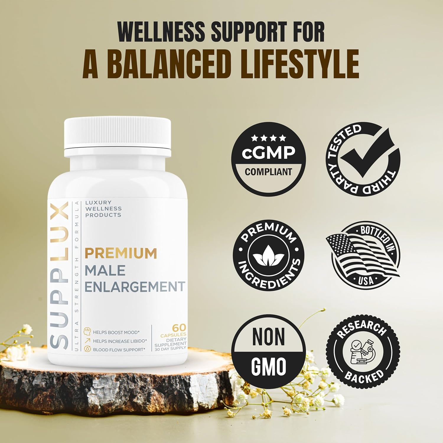 PREMIUM Male Eniargement - Powerful Erect Pills for Men W/ Fast Acting Blood Flow to Gain Length & Girth + Stamina | 9 Research Backed Ingredients for Maie Performance & Circulation - 60 Capsules