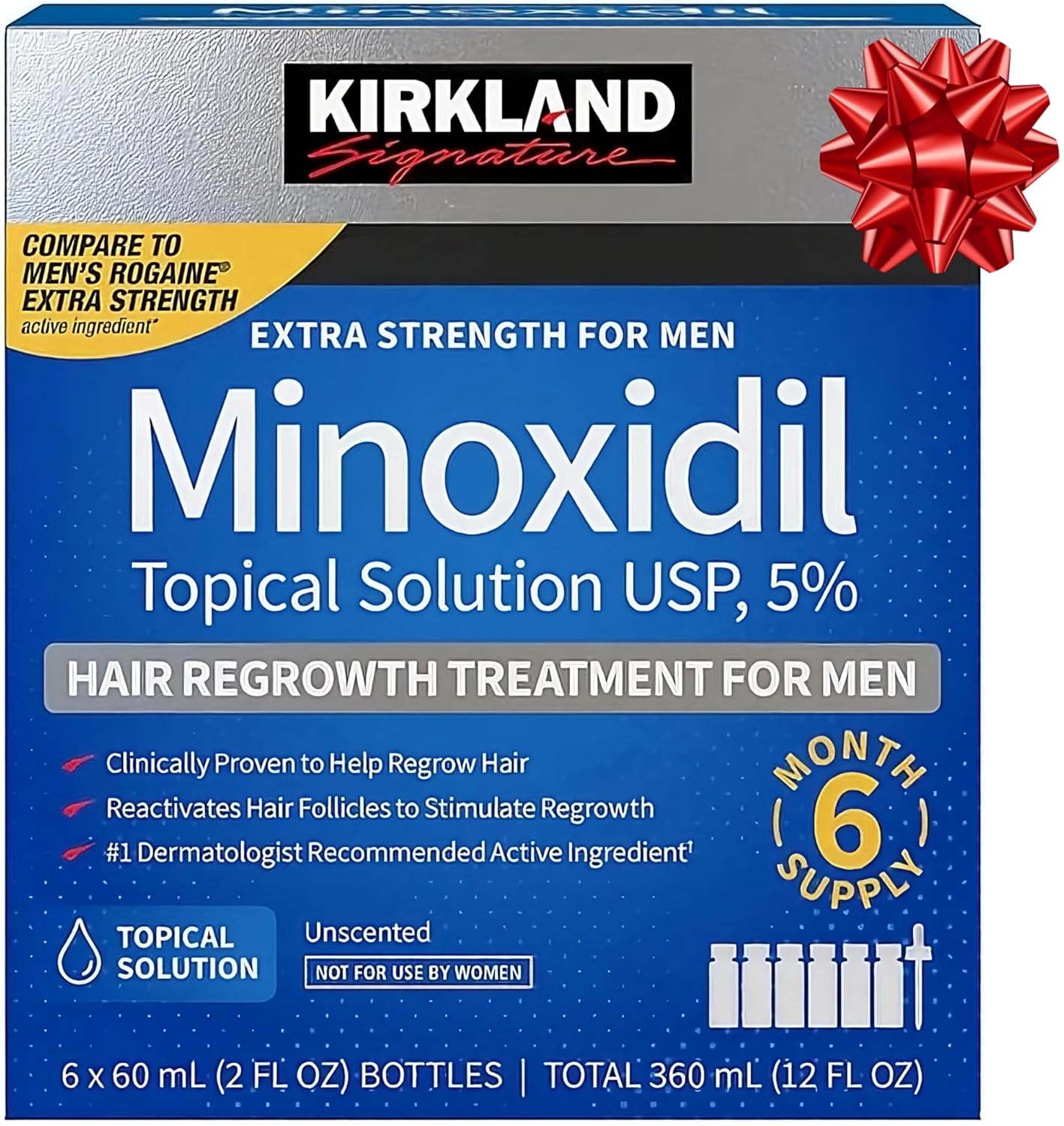 Kirkland Signature Minoxidil 5% Topical Solution for Men - 6 Month Supply (6 X 2 Fl Oz), Hair Regrowth Treatment with Dropper