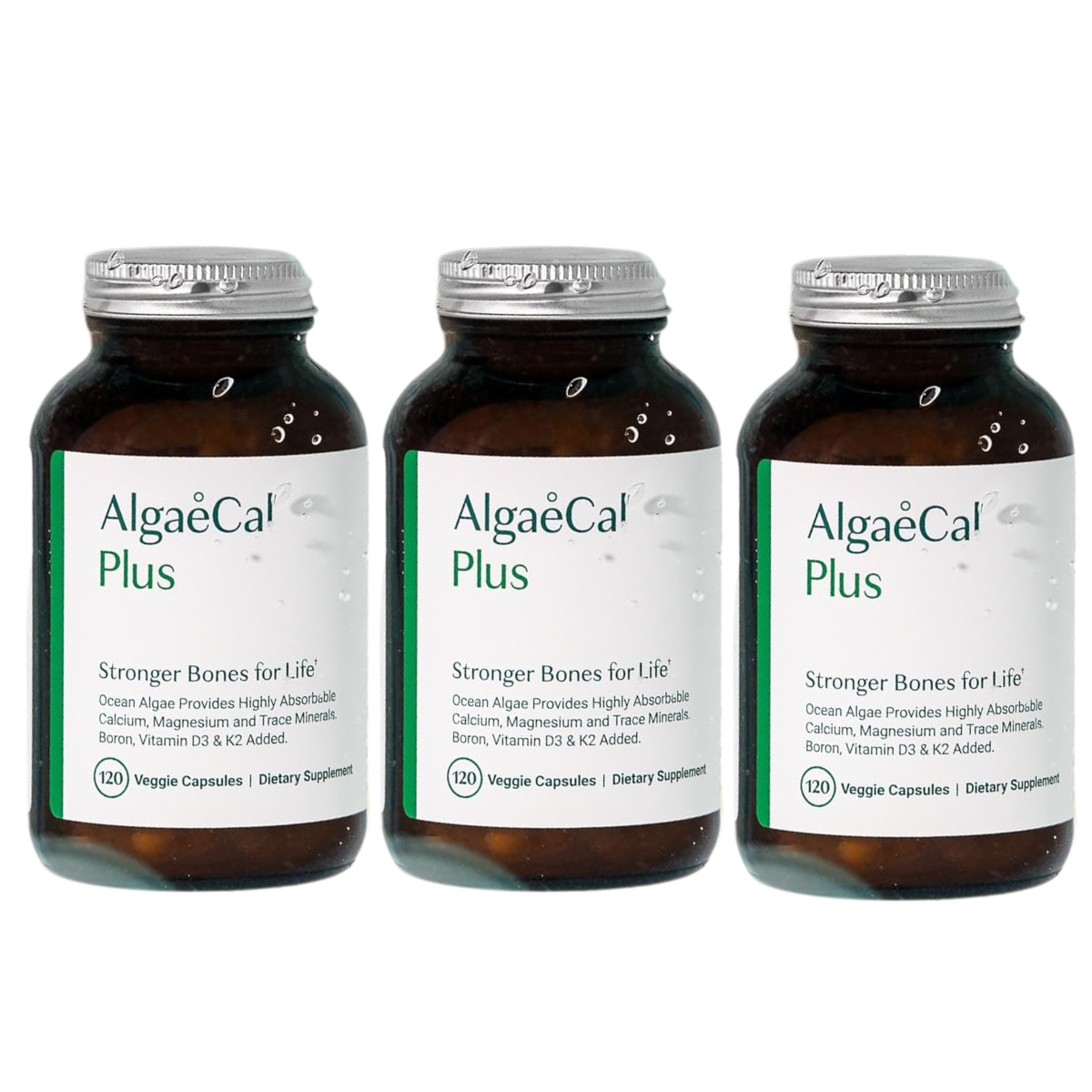 ALGAECAL Organic Red Algae Calcium Supplement for Bone Density, Vitamin K2 MK7 (100Mg), Vitamin D3 (1600 IU), Magnesium (350Mg) , 120 Caps (3 pack)